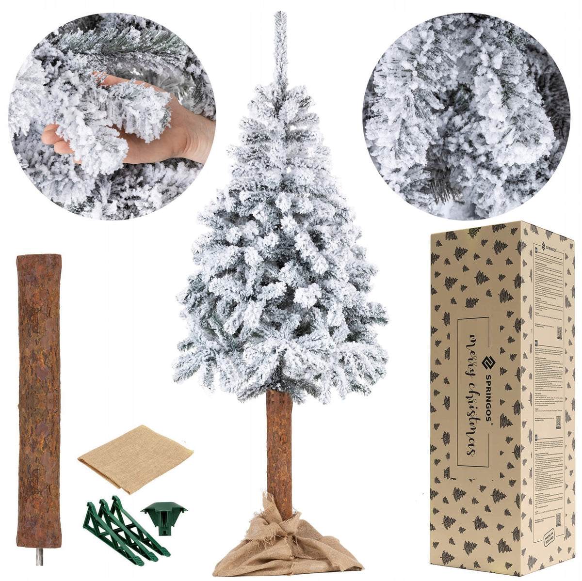 ARTIFICIAL CHRISTMAS TREE ON THE TRUNK SPRUCE 220 cm DENSE AS LIVE SNOWY + STAND Packaging status original