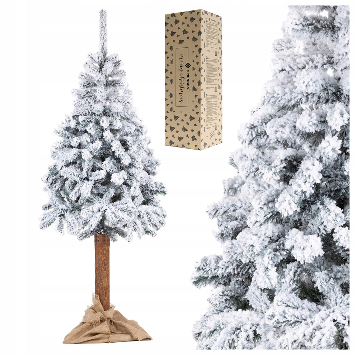 ARTIFICIAL CHRISTMAS TREE ON THE TRUNK SPRUCE 220 cm DENSE AS LIVE SNOWY + STAND