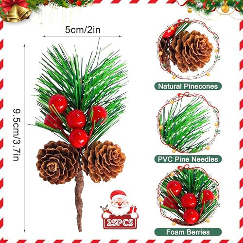 ARTIFICIAL CHRISTMAS TREE TWIGS WITH PINEAPPLE BERRIES CHRISTMAS DECORATION 25 PCS Manufacturer code Producent niezależny