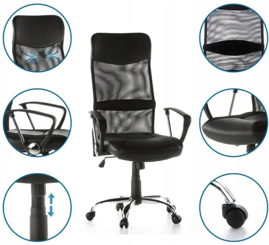 ARTON 20 chair with mesh, imitation leather, chrome base