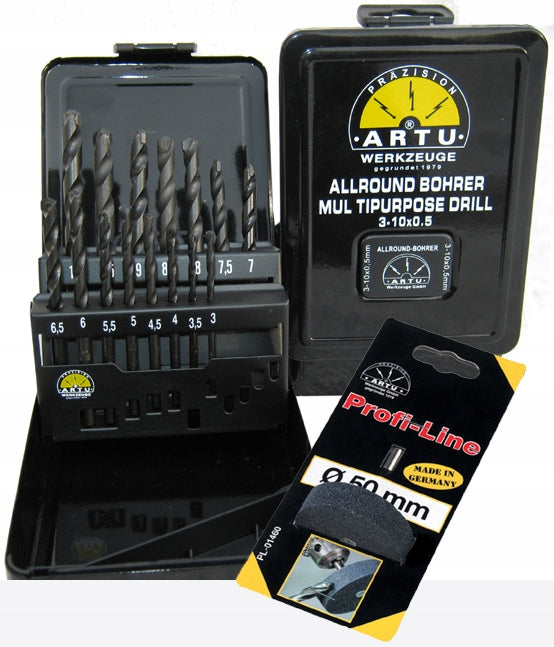 ARTU TITANIUM DRILL BITS 15 PIECES + SHARPENING STONE