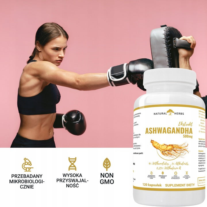 ASHWAGANDHA Extract 9% WITANOLIDE Ginseng Natural Herbs 500mg 120 kaps. Expiration date at least six months from the date of purchase