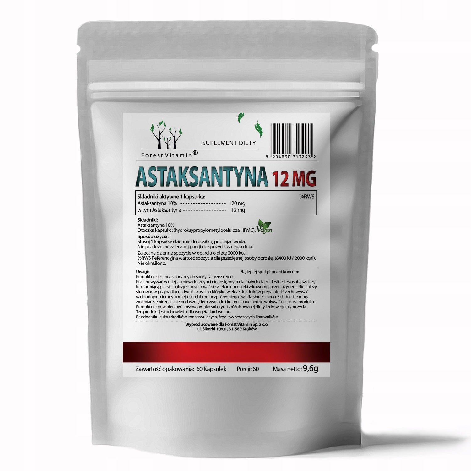 ASTAXANTHIN 12 MG 60caps STRONG ANTIOXIDANT 10% VEGAN HPMC PREMIUM EYES Brand Forest Vitamin