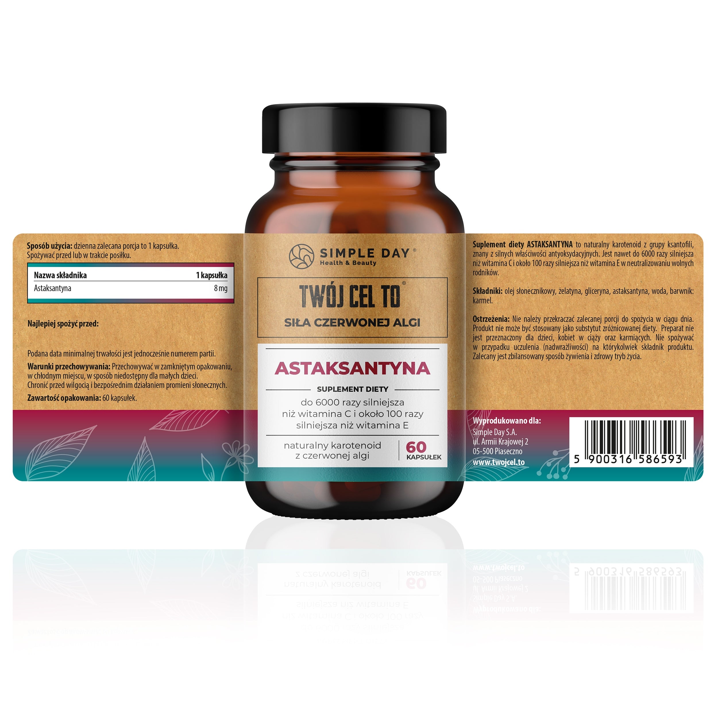 ASTAXANTHIN 8mg WITH RED ALGAE immunity healthy skin ANTIOXIDANT Brand Twój Cel To