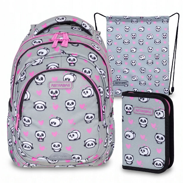 ASTRABAG Panda School Set Backpack Pencil Case Bag for Girls