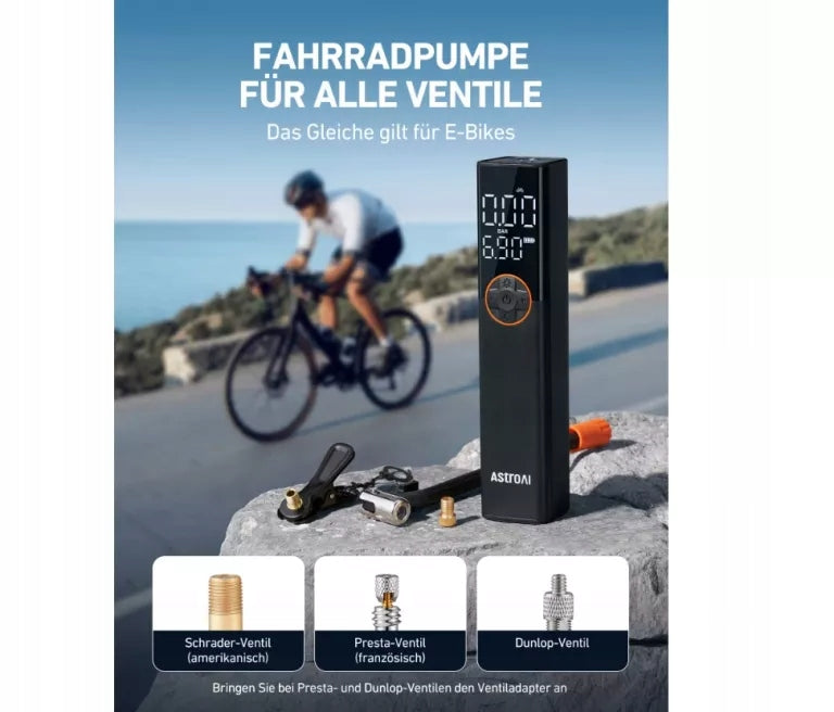 ASTROAI BICYCLE PUMP DIGITAL ELECTRIC 150PSI USB CASE SET Manufacturer code ACACL8BK-PL-AL