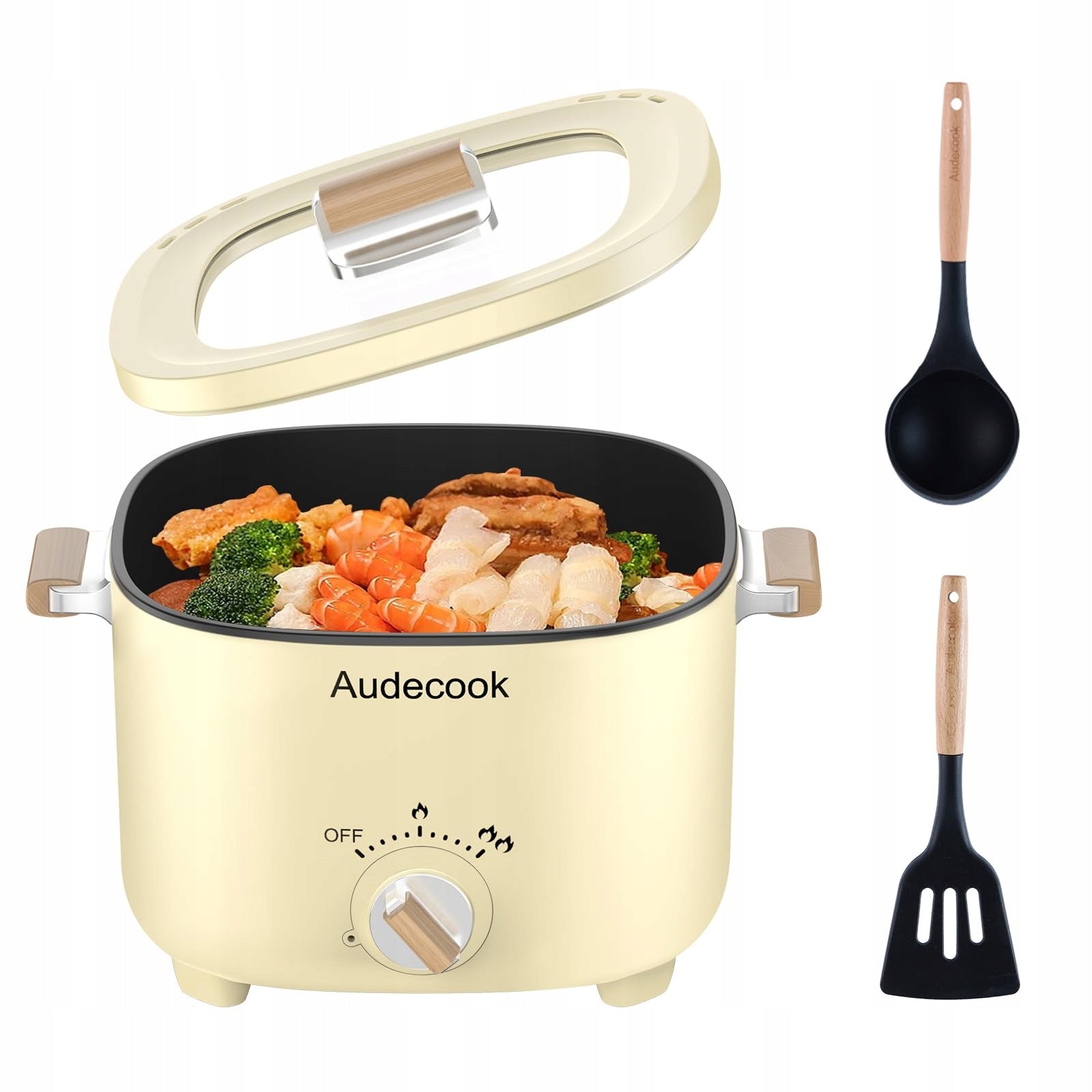 AUDECOOK Electric Pot 2,5L Portable Multicooker for 1-3 People Beige