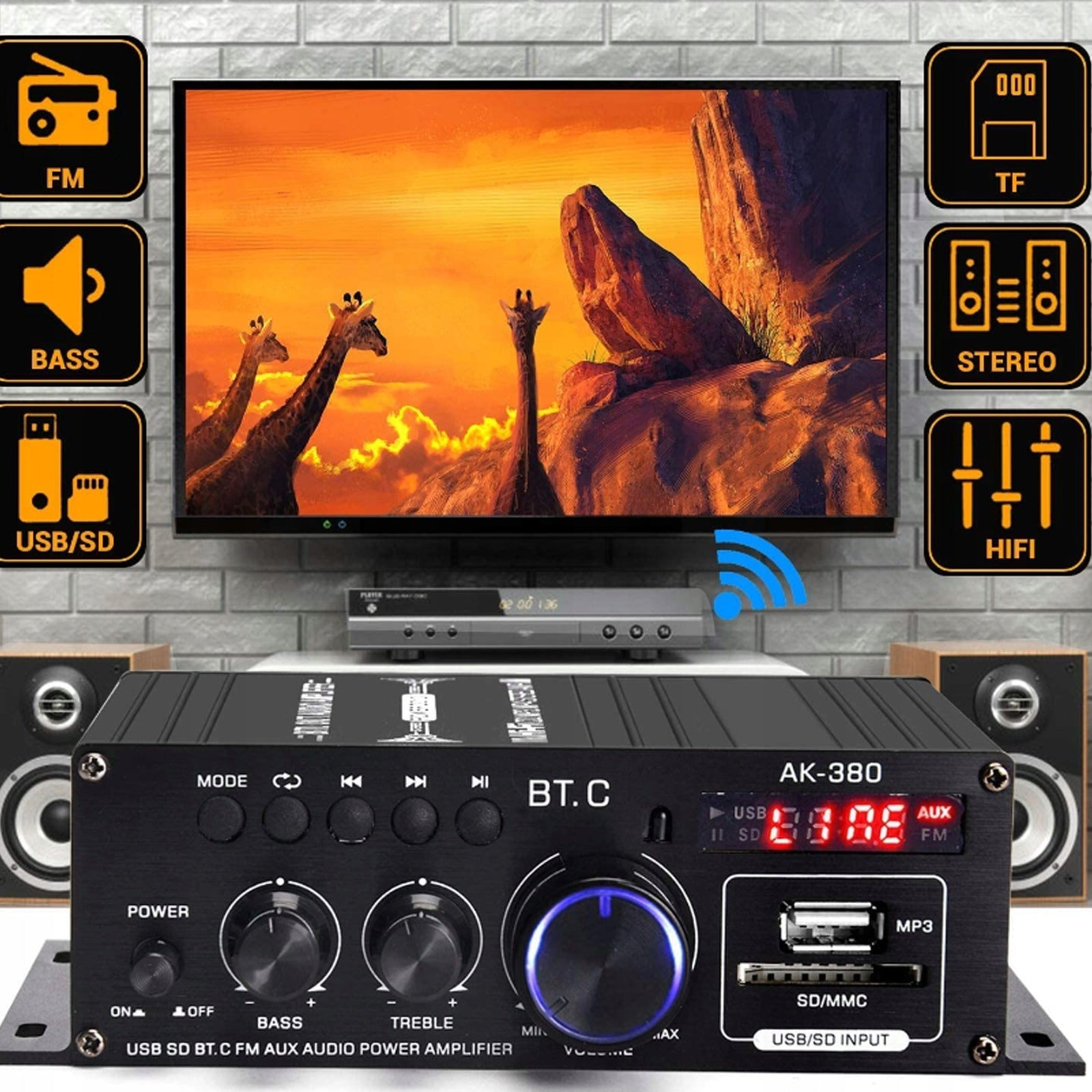 AUDIO AMPLIFIER BLUETOOTH PLAYER AUX STEREO RECEIVER POWERFUL WITH REMOTE CONTROL Brand no brand