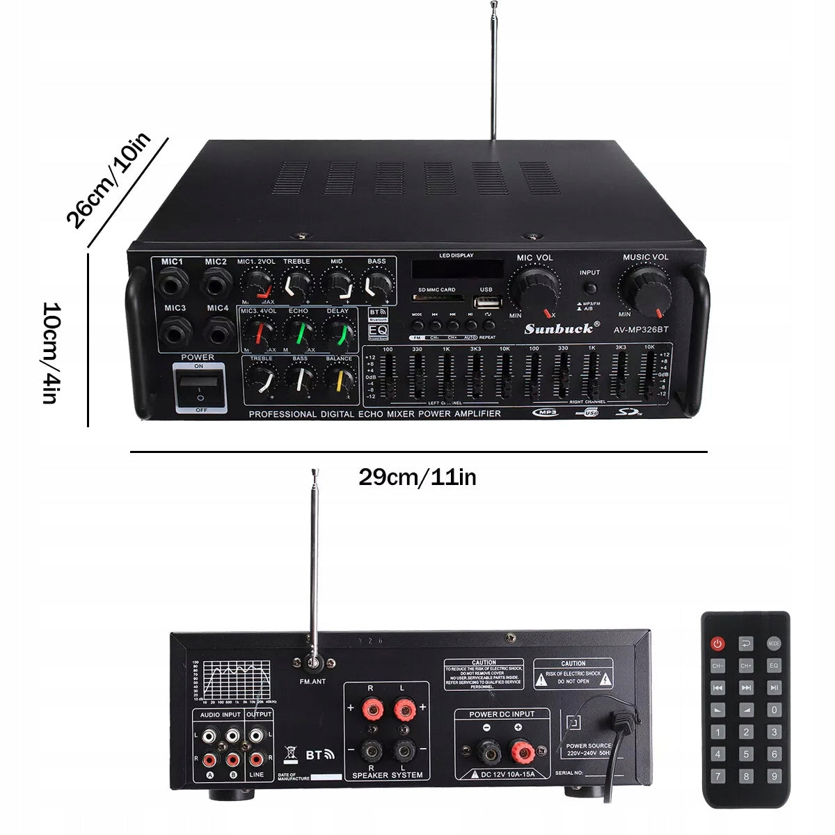 AUDIO AMPLIFIER BLUETOOTH RADIO FM STEREO RECEIVER PLAYER POWERFUL Model zzd443