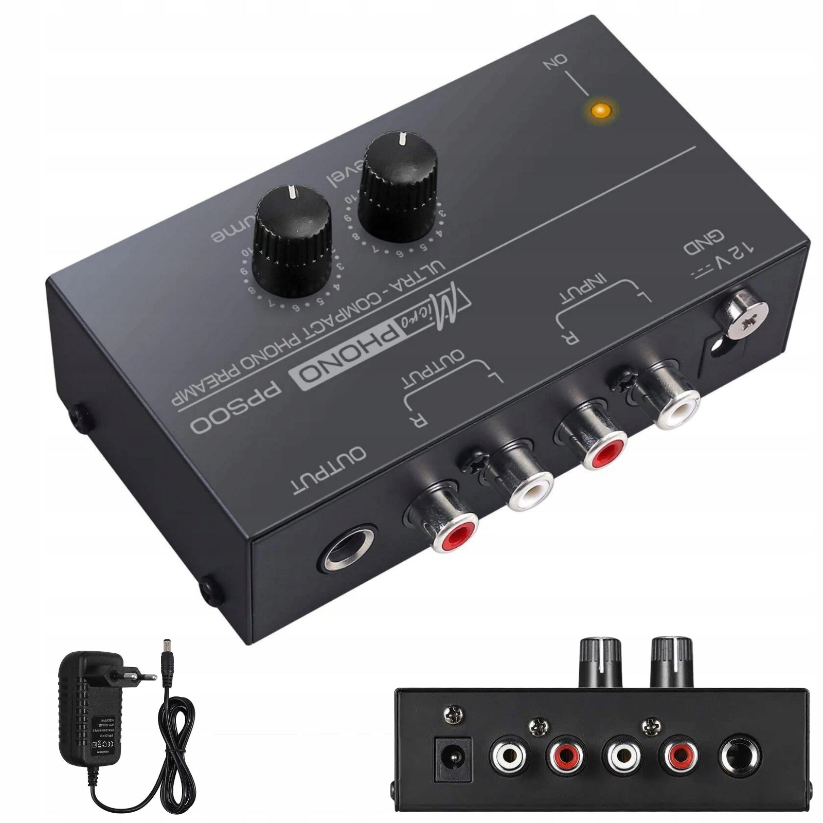AUDIO PHONO PREAMPLIFIER RCA POWER SUPPLY DC 12V ADAPTER BLACK