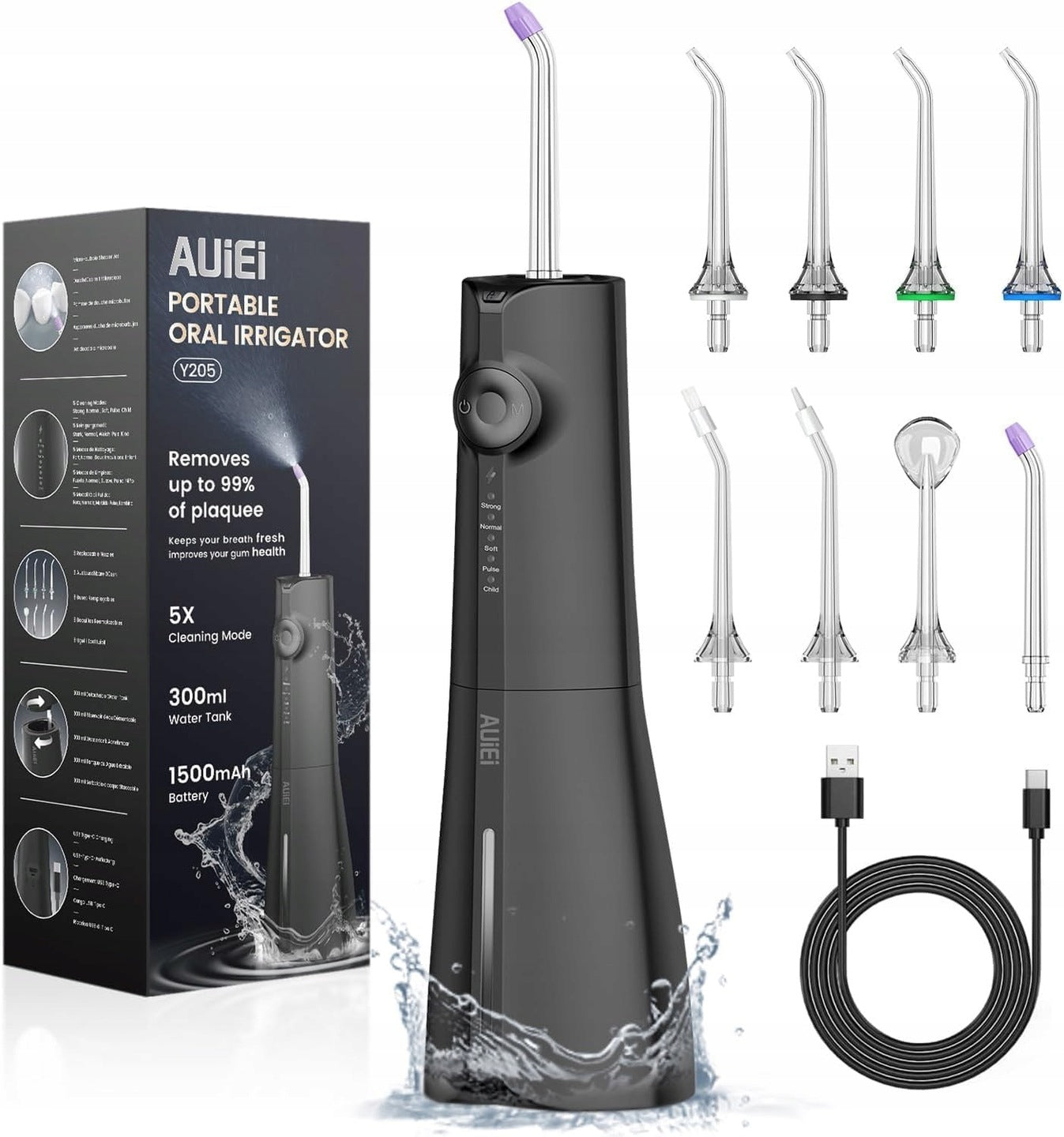 AUIEI Wireless Portable Irrigator, 5 Operating Modes and 8 Nozzles, 300 ml Manufacturer code york7654567