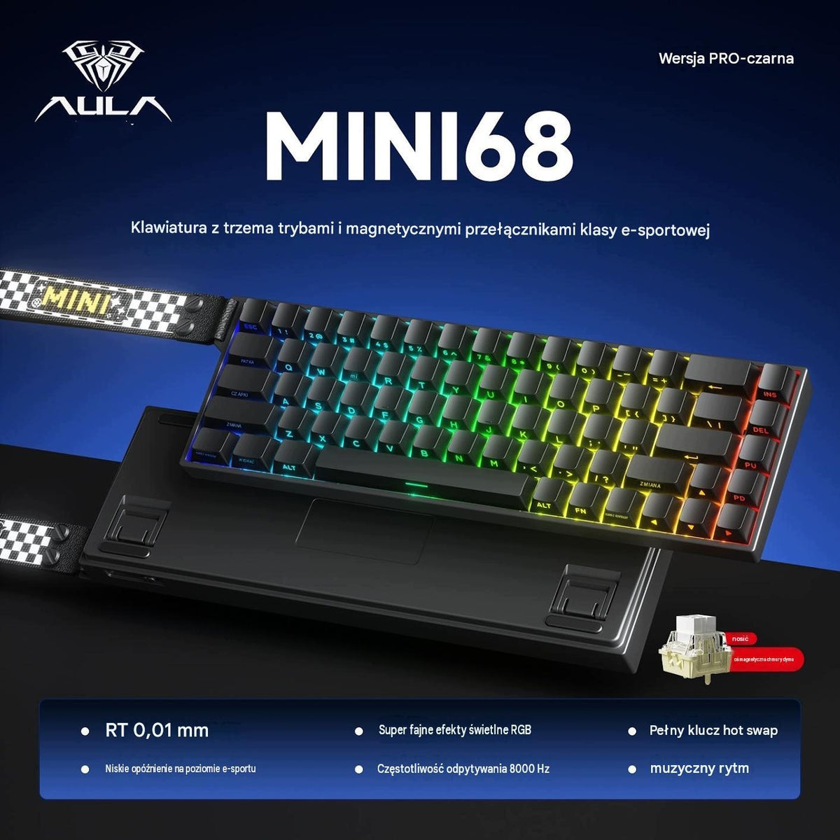 AULA MINI 68 HE – magnetic keyboard with three operating modes-Black