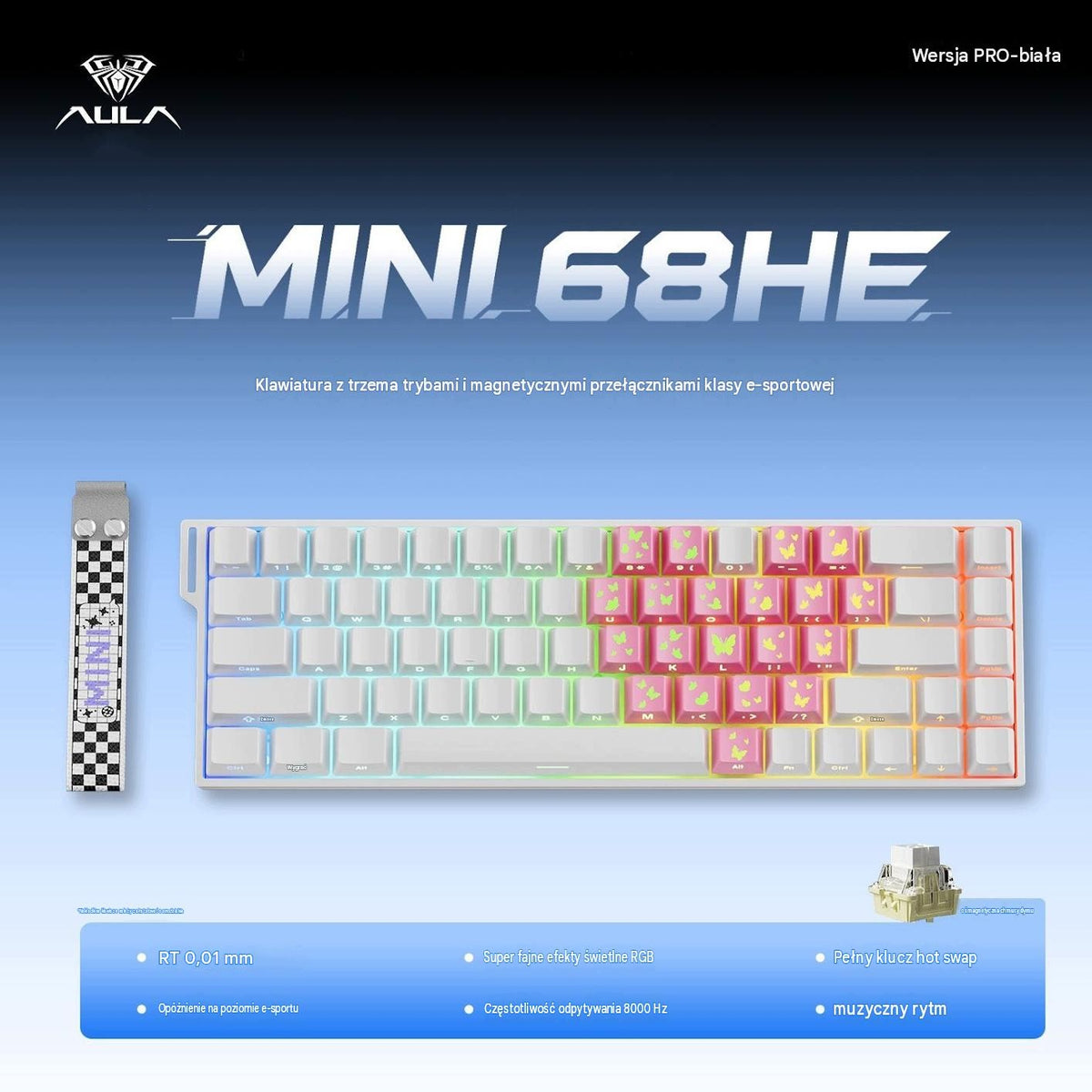 AULA MINI 68 HE – magnetic keyboard with three operating modes - White