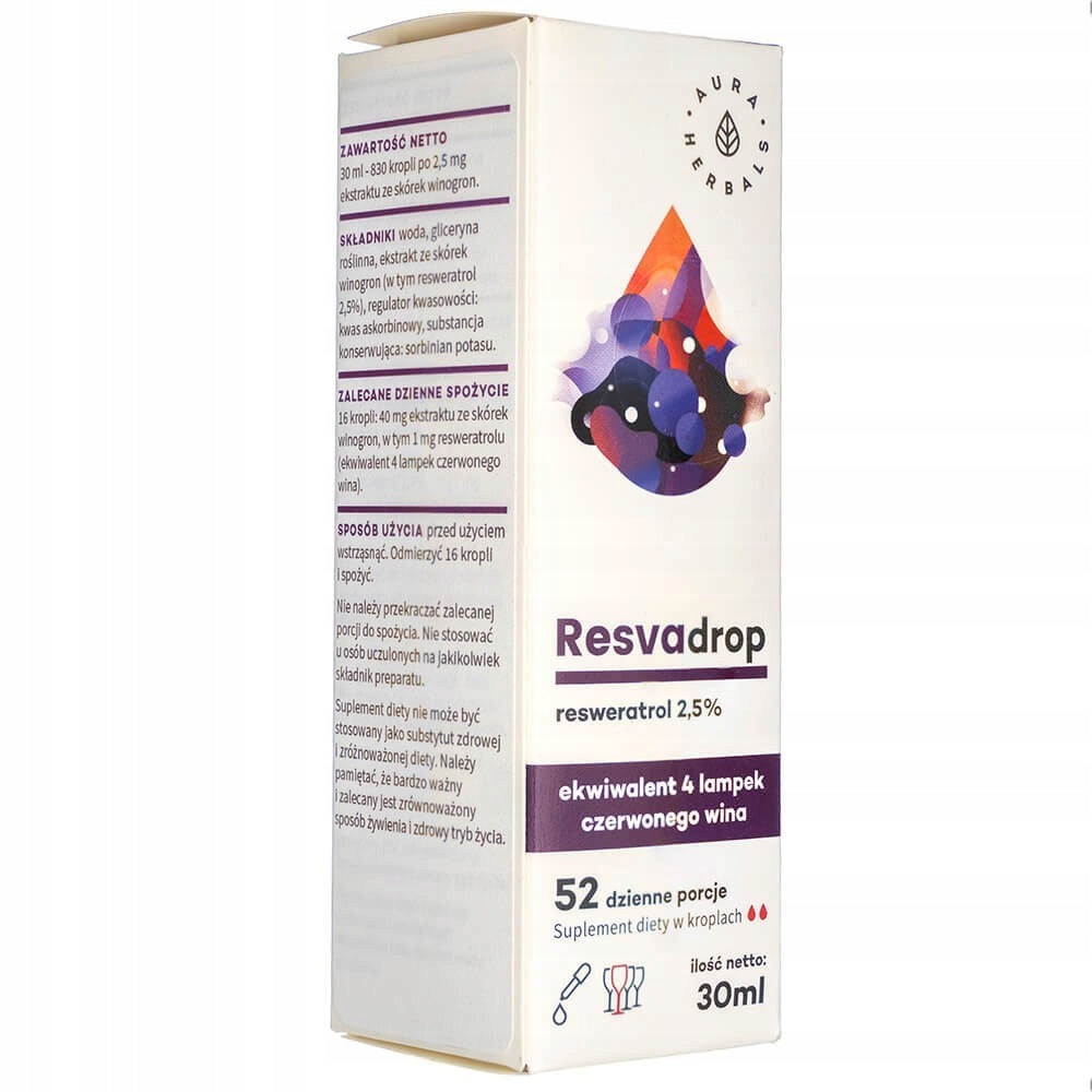AURA HERBALS RESVADROP GRAPE PEEL EXTRACT Packaging status original