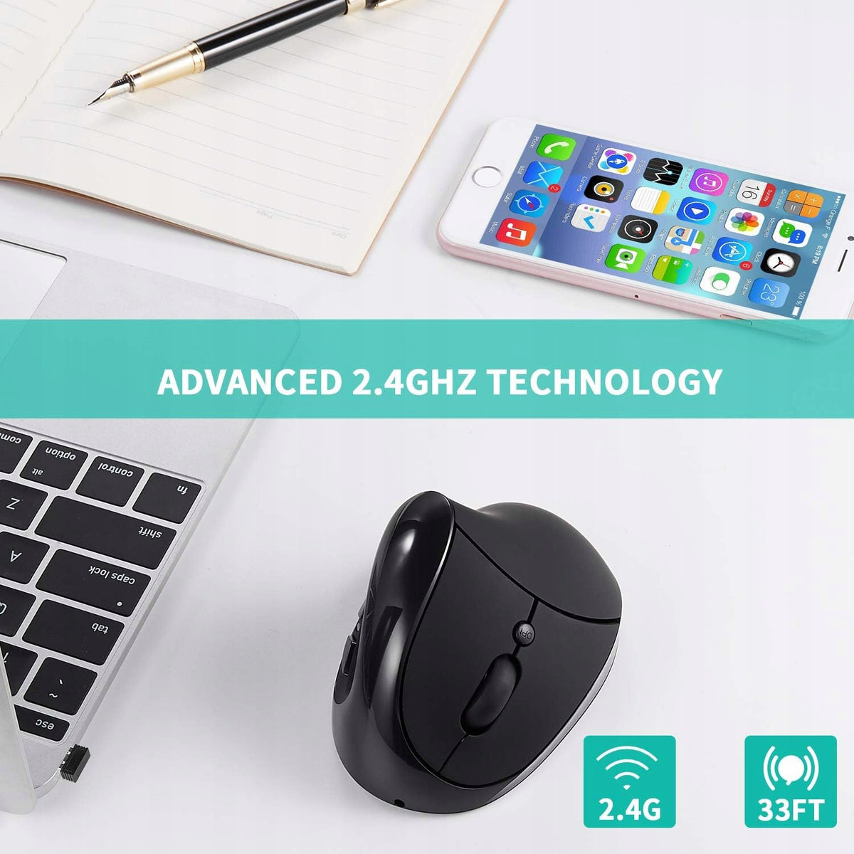 AURTEC Vertical Mouse Left Wireless Optical 1600DPI Battery Model Vertical Mice Left