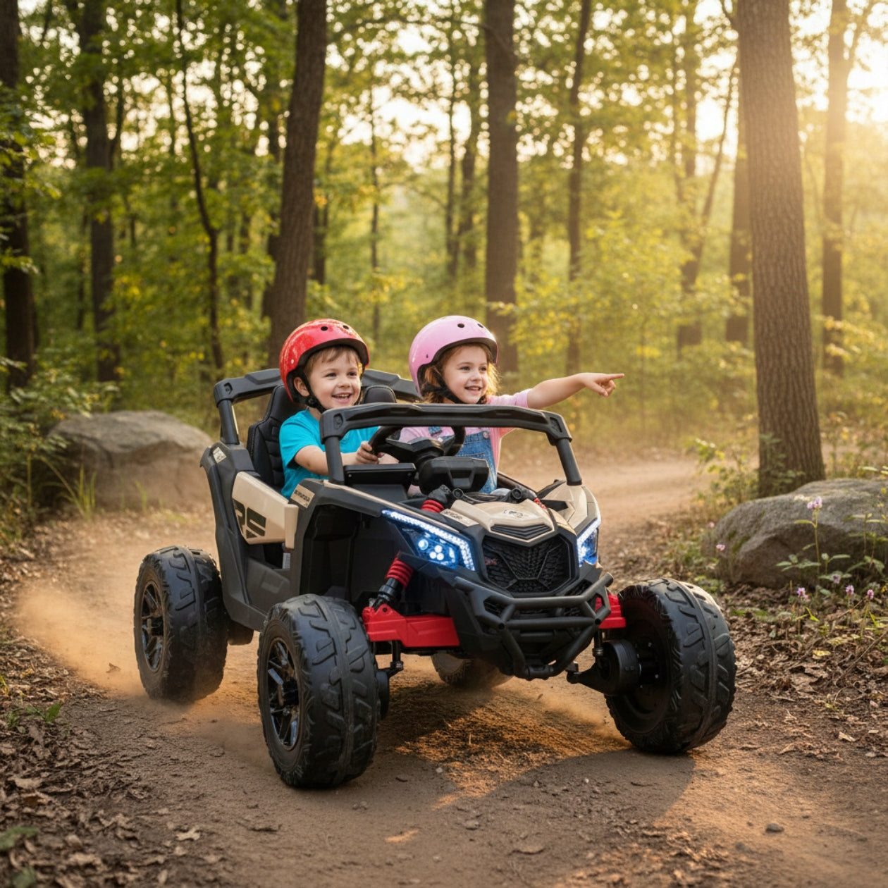 AUTO BATTERY OPERATED BUGGY MAVERICK ATV CAN-AM FOR CHILDREN 4x4 LED FAUX LEATHER Color brown black