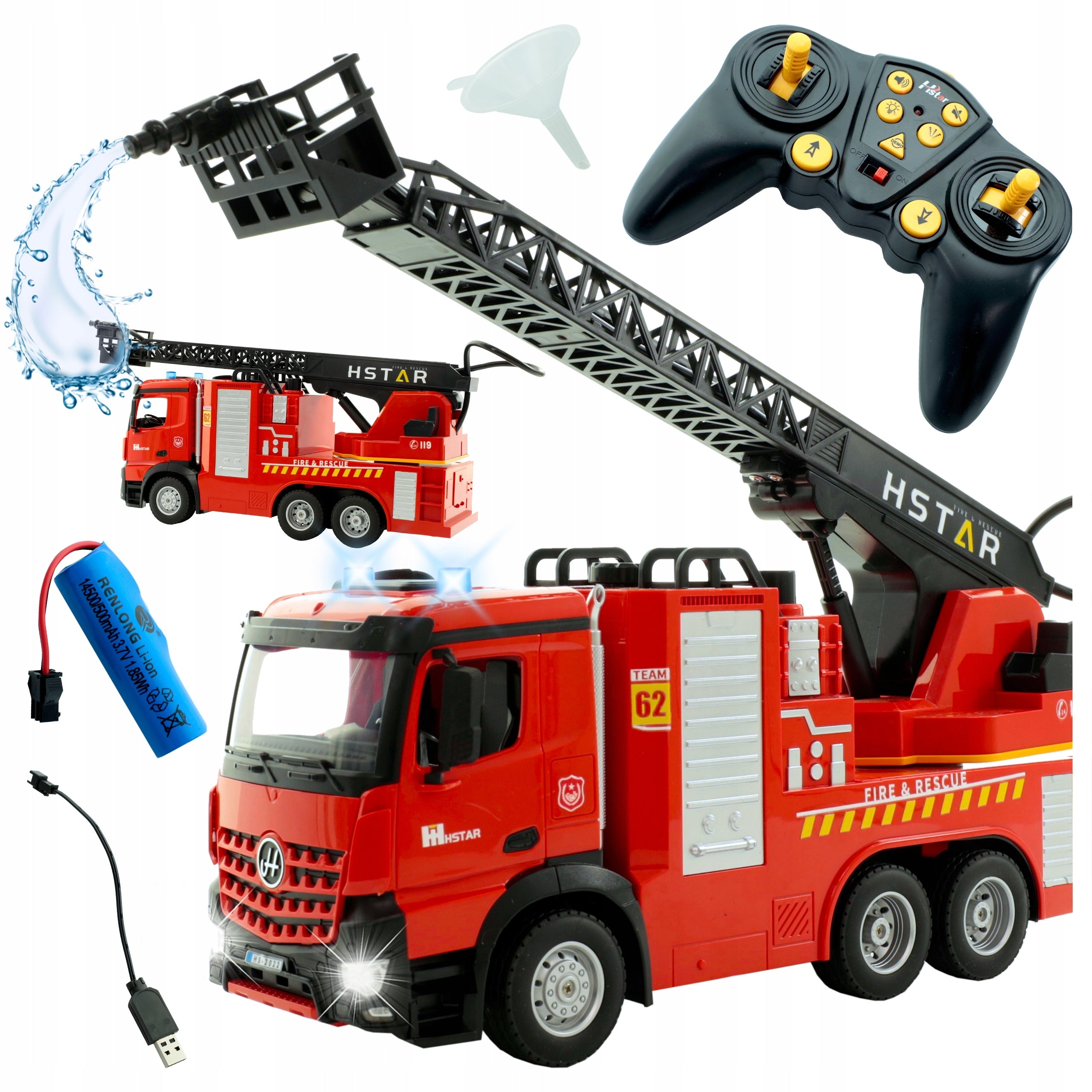 AUTO Fire Brigade Fire Truck POURS WATER with Sound Lights Remote Control RC