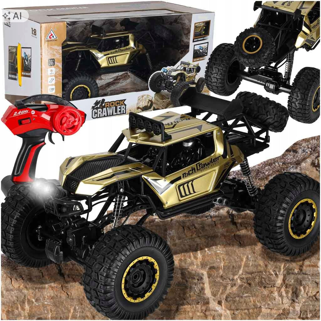 AUTO REMOTE CONTROLLED RC ROCK CRAWLER METAL LARGE 4X4 LED 51CM GOLD