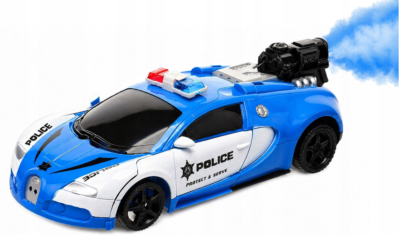 AUTO ROBOT REMOTE CONTROLLED 2in1 POLICE RC POLICE CAR SMOKE LED TRANSFORMATION Kind driving