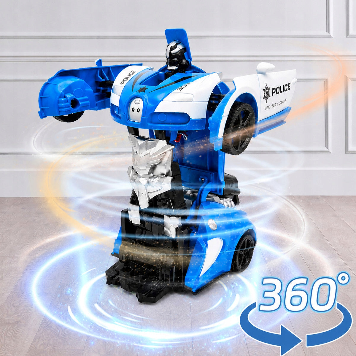 AUTO ROBOT REMOTE CONTROLLED 2in1 POLICE RC POLICE CAR SMOKE LED TRANSFORMATION Packaging status original