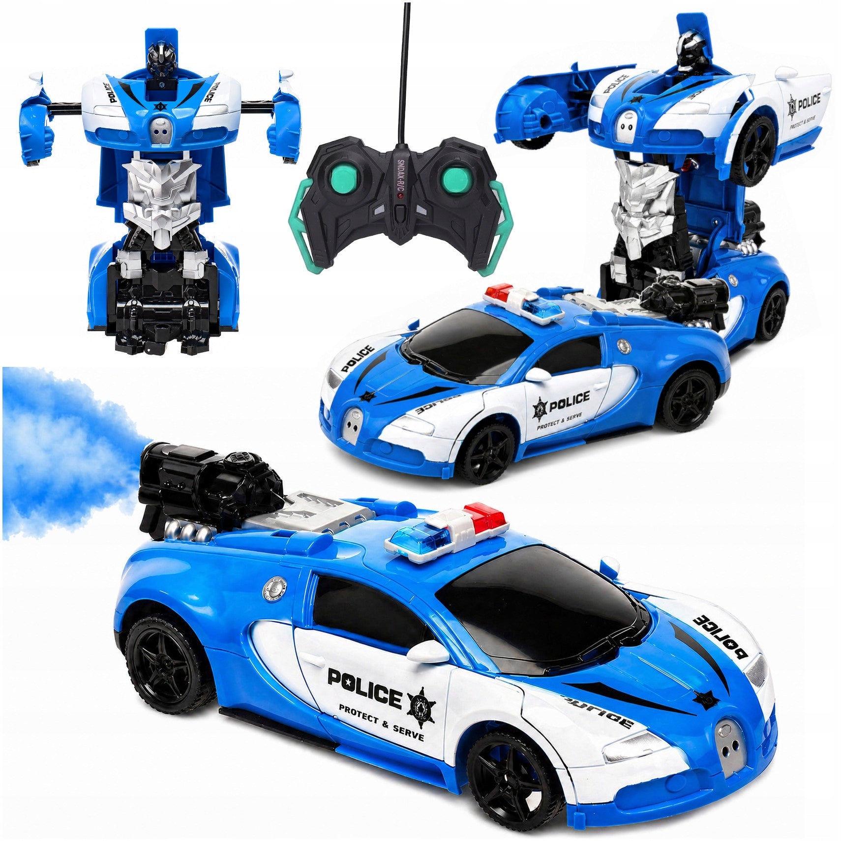 AUTO ROBOT REMOTE CONTROLLED 2in1 POLICE RC POLICE CAR SMOKE LED TRANSFORMATION