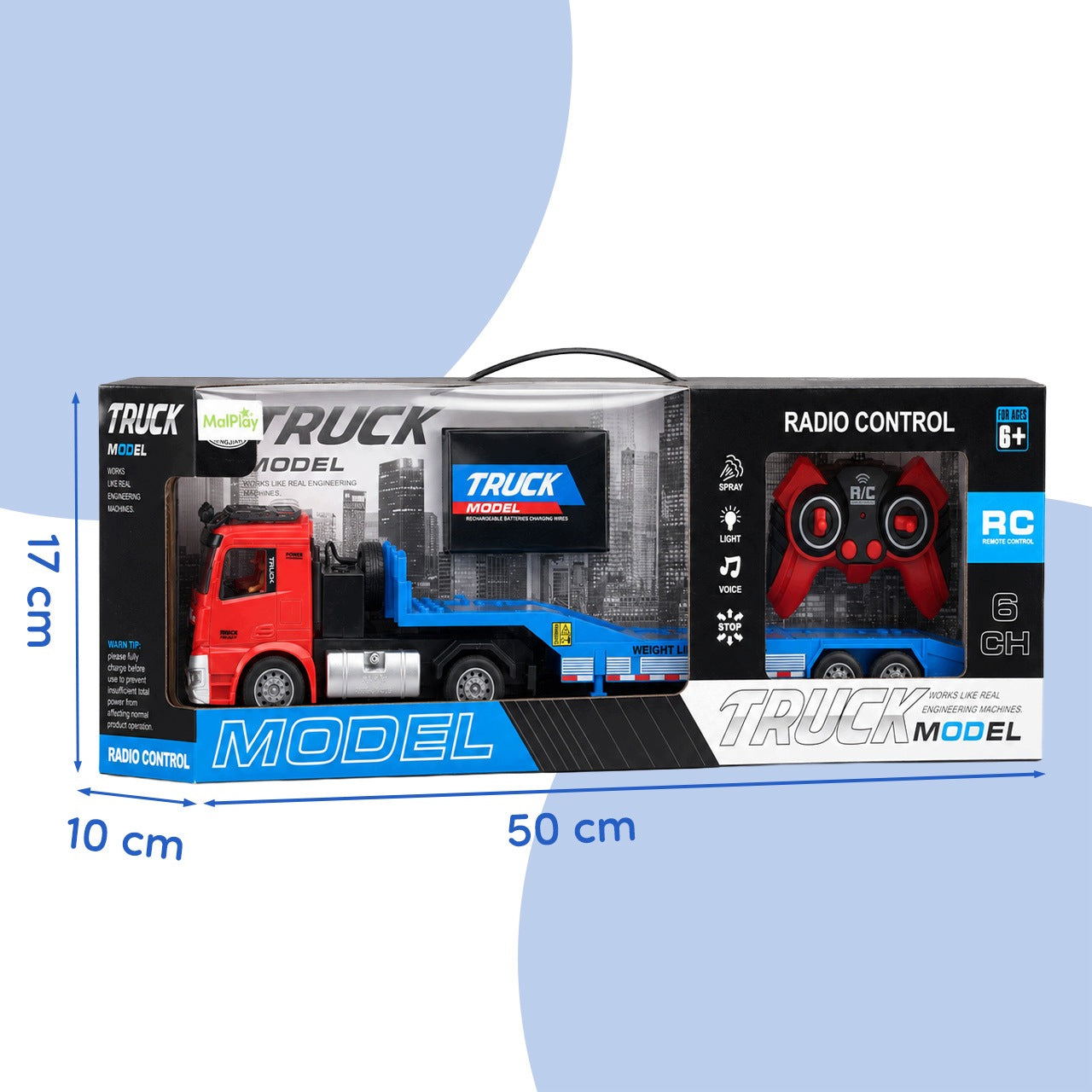 AUTO TOW TRUCK RC TIR REMOTE CONTROLLED WITH SEMI-TRAILER SMOKE LIGHT SOUNDS USB 1:20 Packaging status original