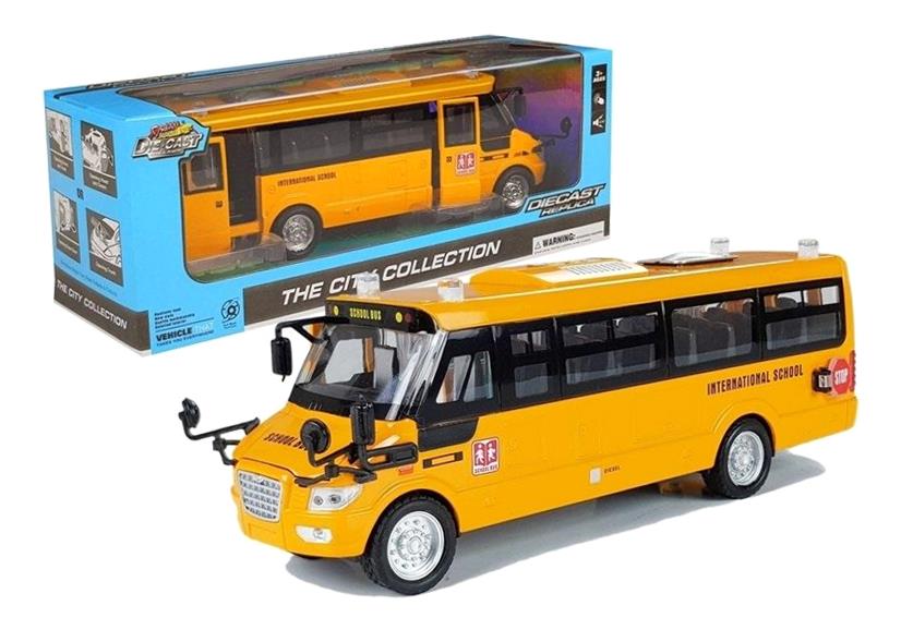 Žaislinis mokyklinis autobusas su frikcine pavara, geltonas