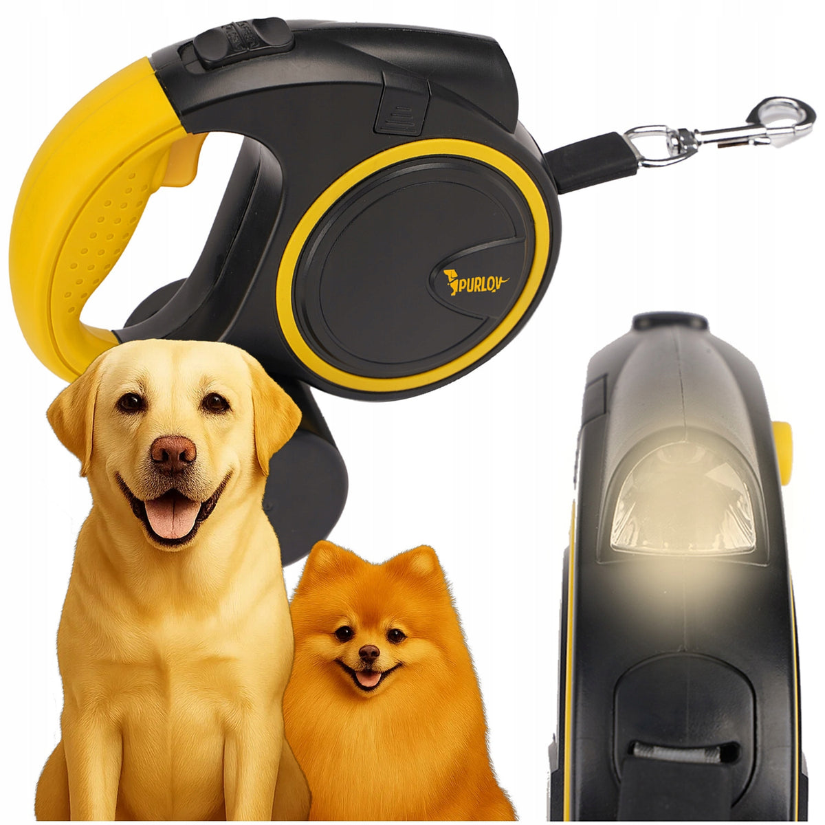 AUTOMATIC DOG LEASH 5M LED FLASHLIGHT CONTAINER BAGS STOP