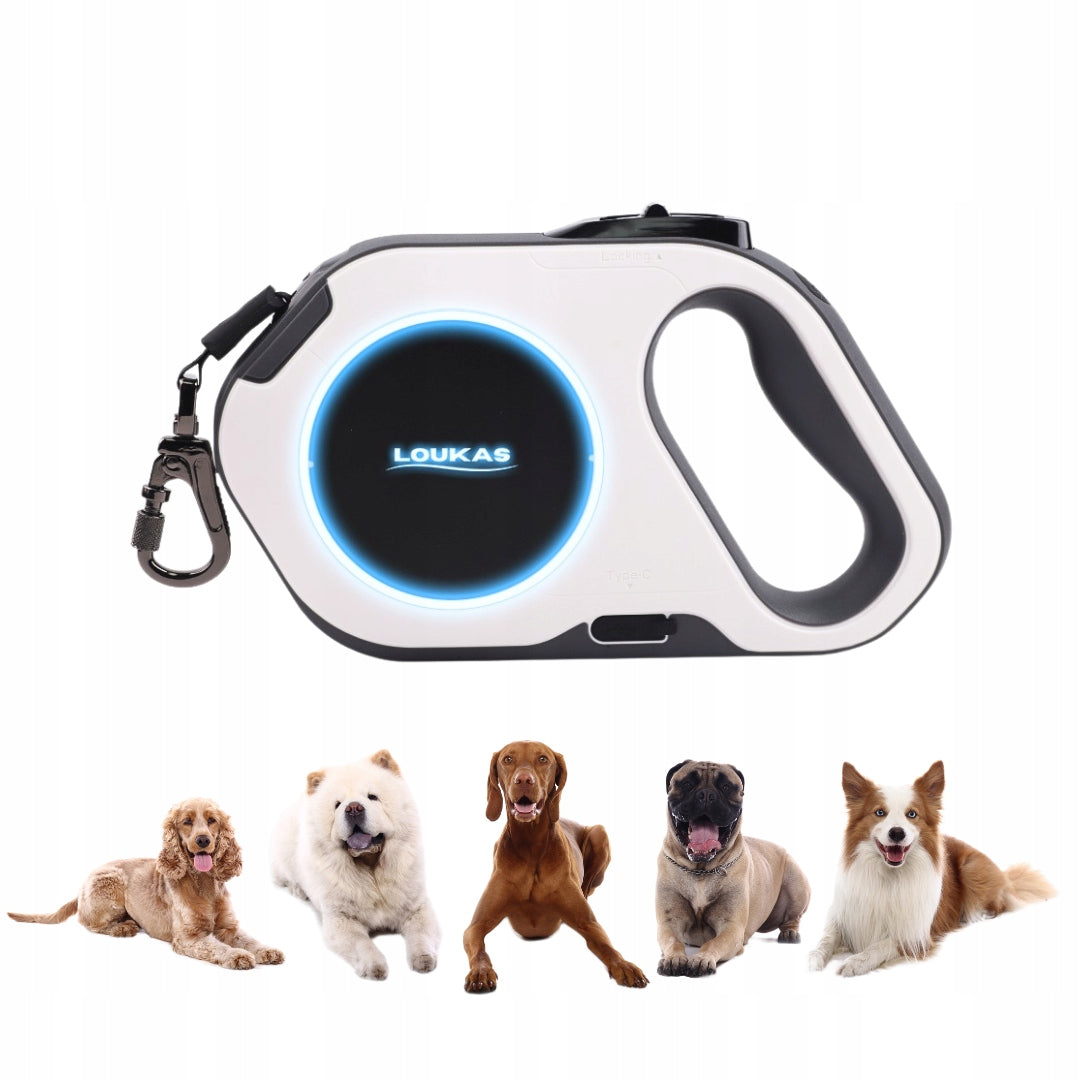 AUTOMATIC DOG LEASH 5M TO 30KG WITH FLASHLIGHT LOCK ILLUMINATED WHITE Color white