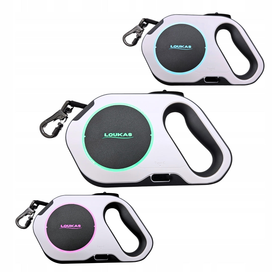 AUTOMATIC DOG LEASH 5M TO 30KG WITH FLASHLIGHT LOCK ILLUMINATED WHITE Trade name SMYCZ LOUKAS
