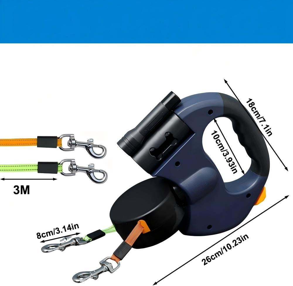 AUTOMATIC DOG LEASH WITH LEASH PROTECTION FOR TWO DOGS TAPE 3M Packaging status original