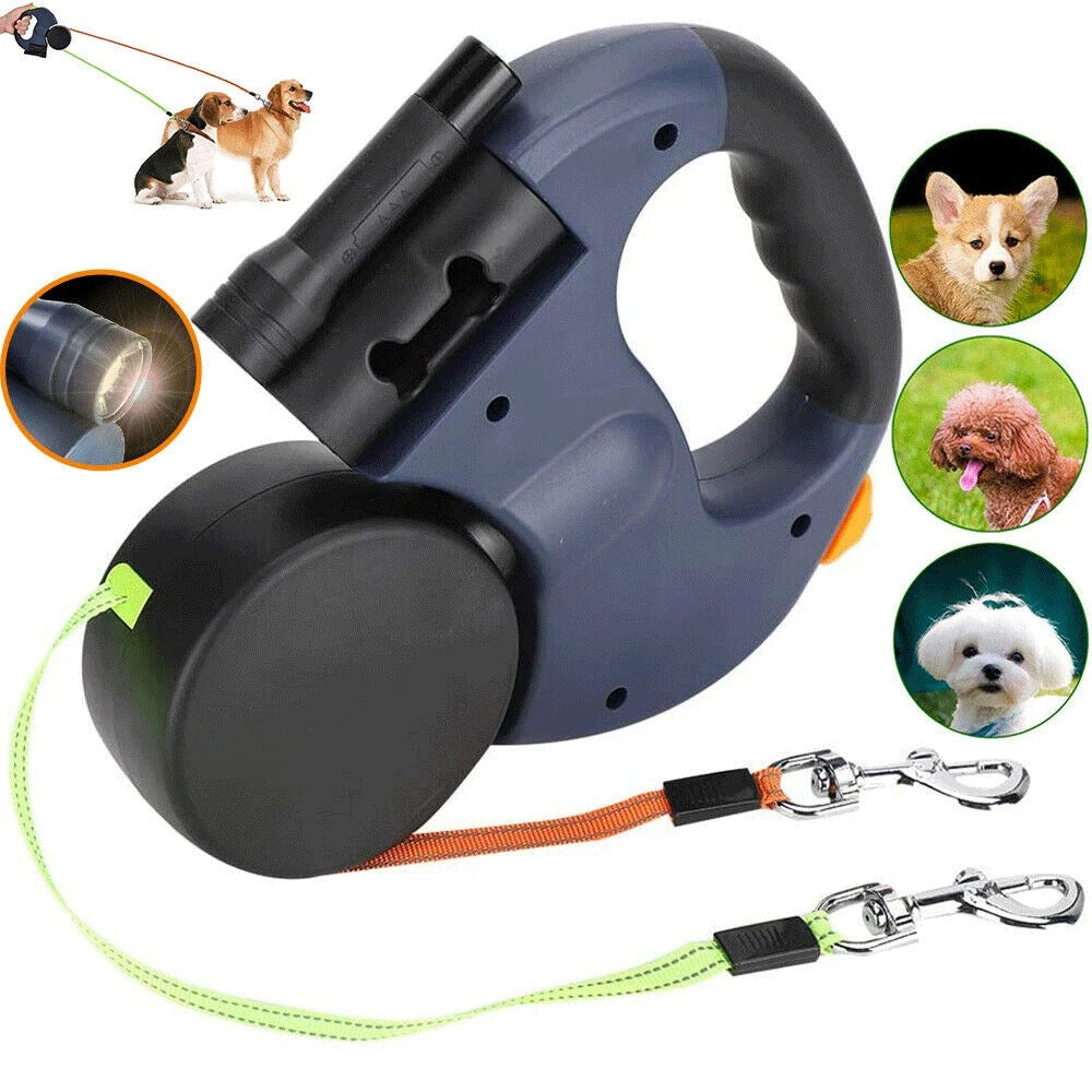 AUTOMATIC DOG LEASH WITH LEASH PROTECTION FOR TWO DOGS TAPE 3M