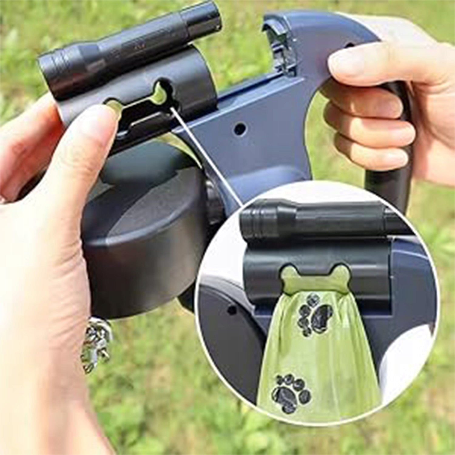 AUTOMATIC DOUBLE LEASH MULTIFUNCTIONAL ADJUSTABLE WITH LED LIGHTING Maximum leash length 31 m