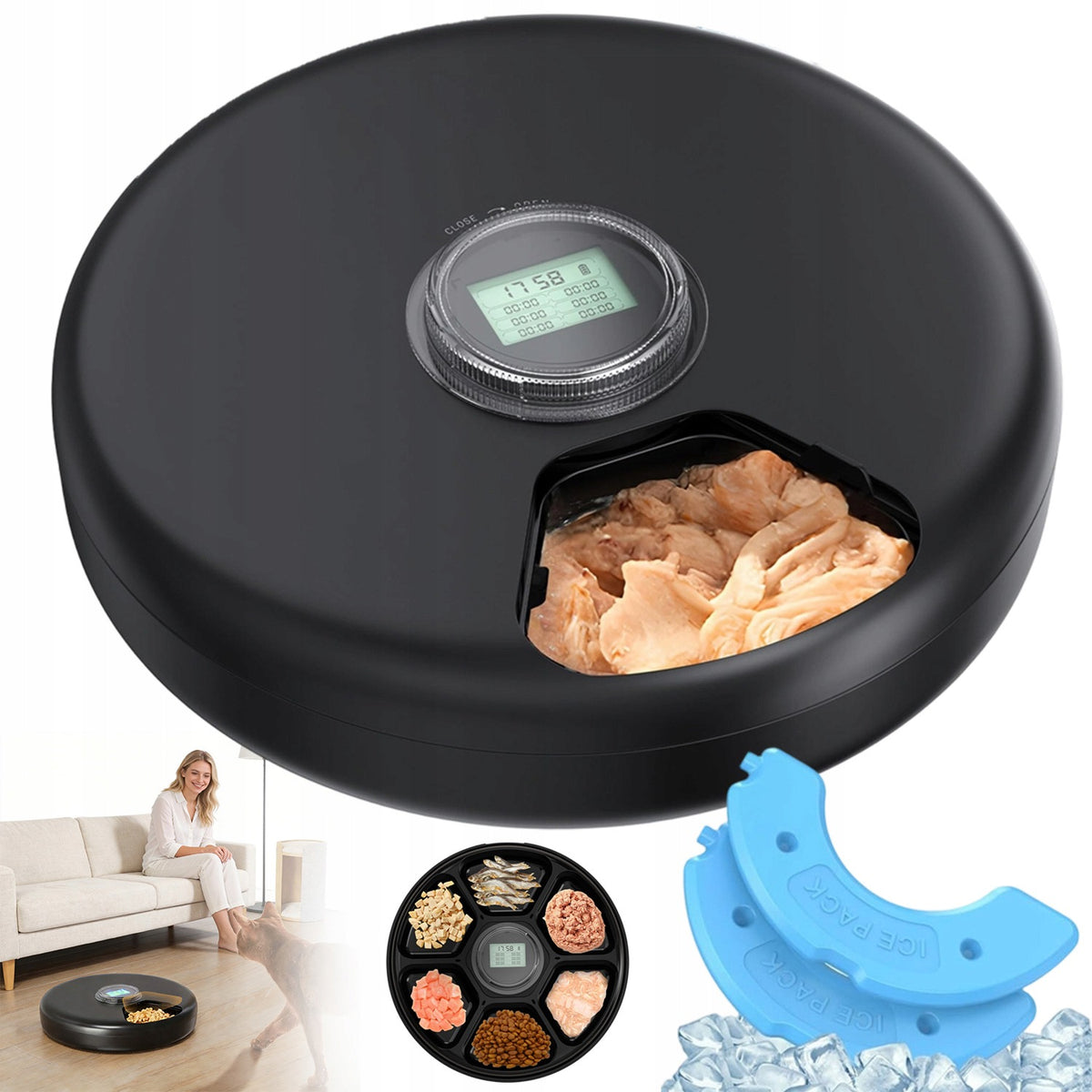 AUTOMATIC ELECTRONIC SMART PET FEEDER LCD 6 CHAMBERS