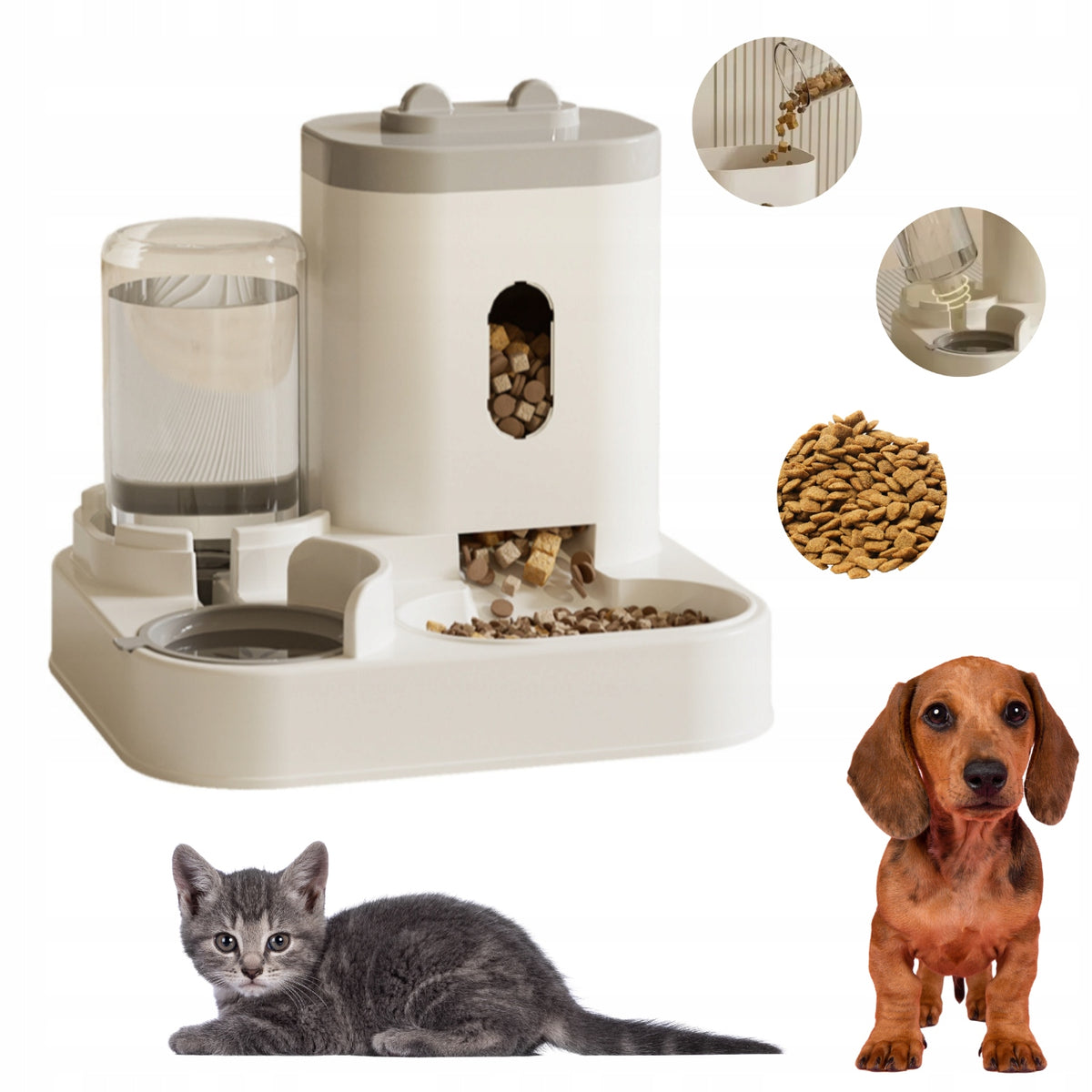 AUTOMATIC FEEDER dispenser double FOOD AND WATER FOR CAT DOG BOWL 2IN1