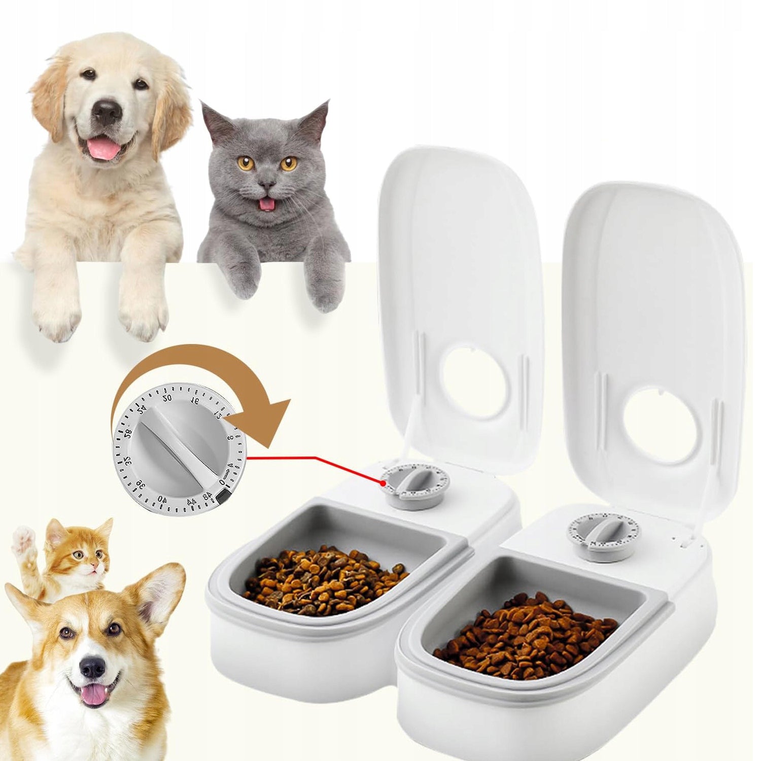 AUTOMATIC FOOD DISPENSER FOR CATS AND DOGS 2 MEALS WITH AN HOUR TIMER Device type automatic feeder
