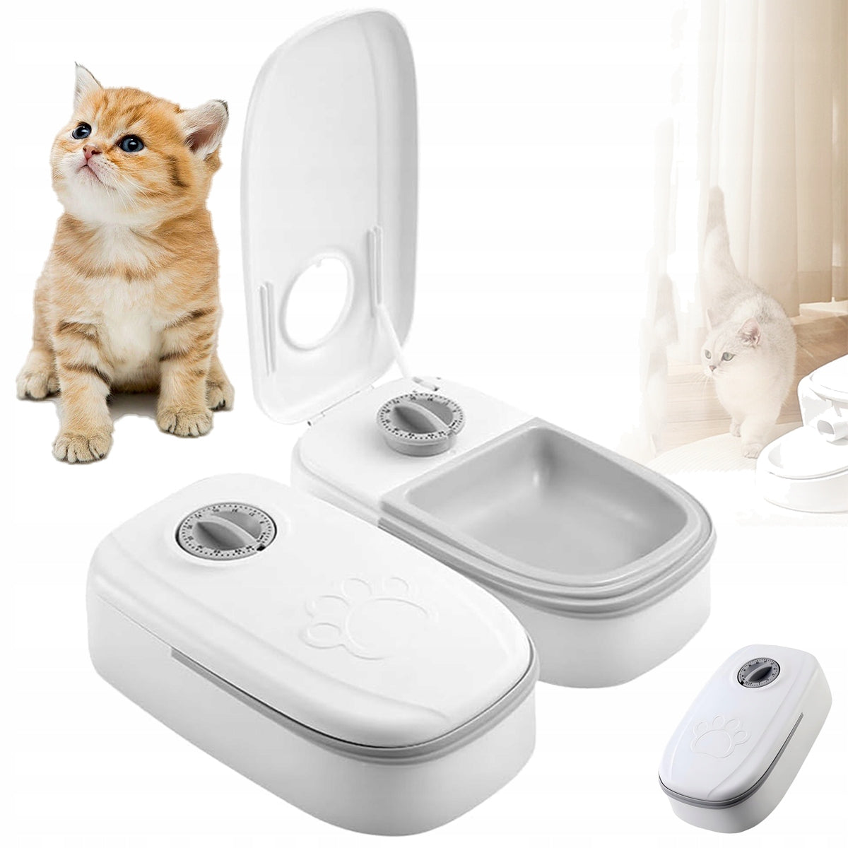 AUTOMATIC FOOD DISPENSER FOR CATS AND DOGS 2 MEALS WITH AN HOUR TIMER
