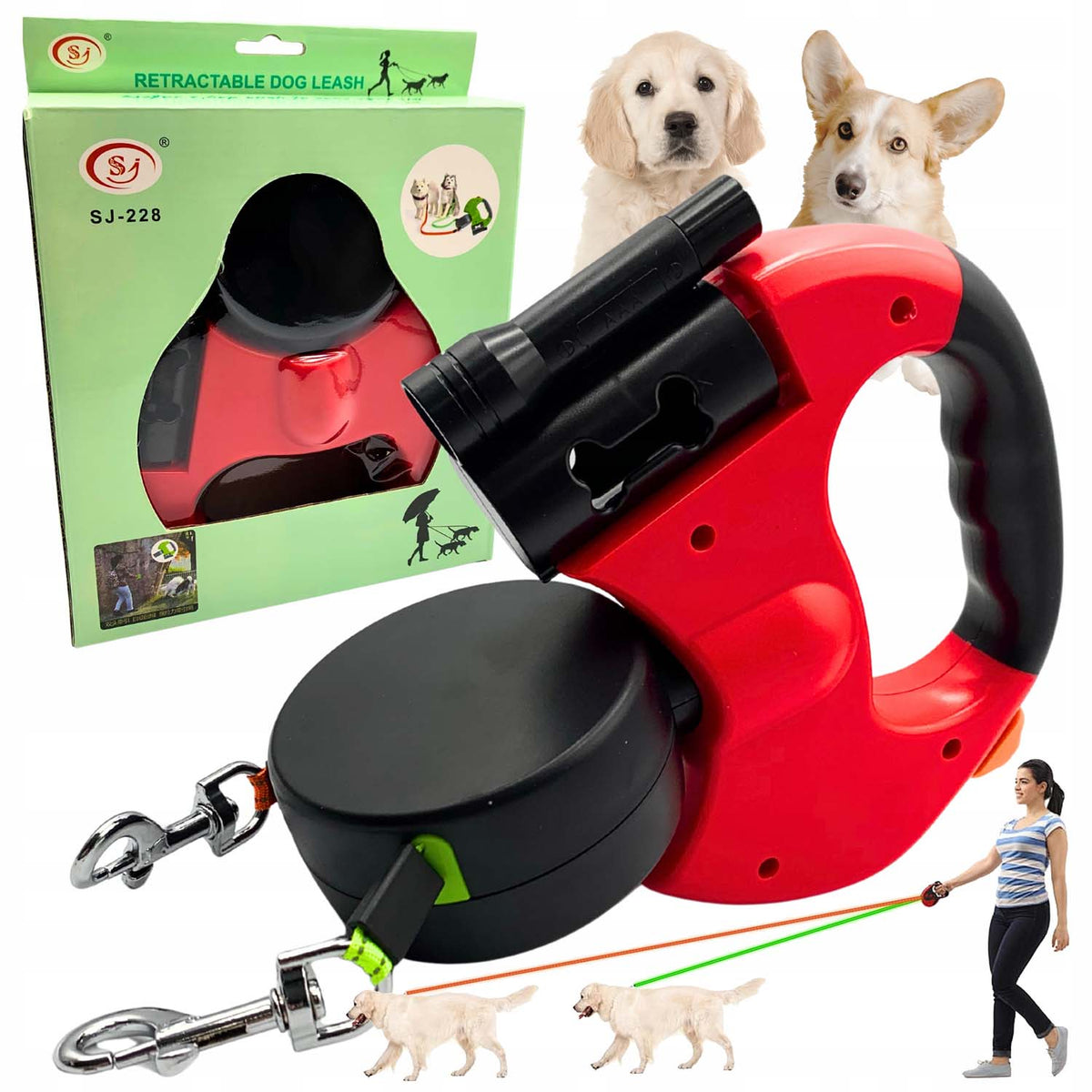 AUTOMATIC LEASH FOR DOUBLE DOG 3M FLASHLIGHT ADJUSTMENT WITH LOCK TAPE