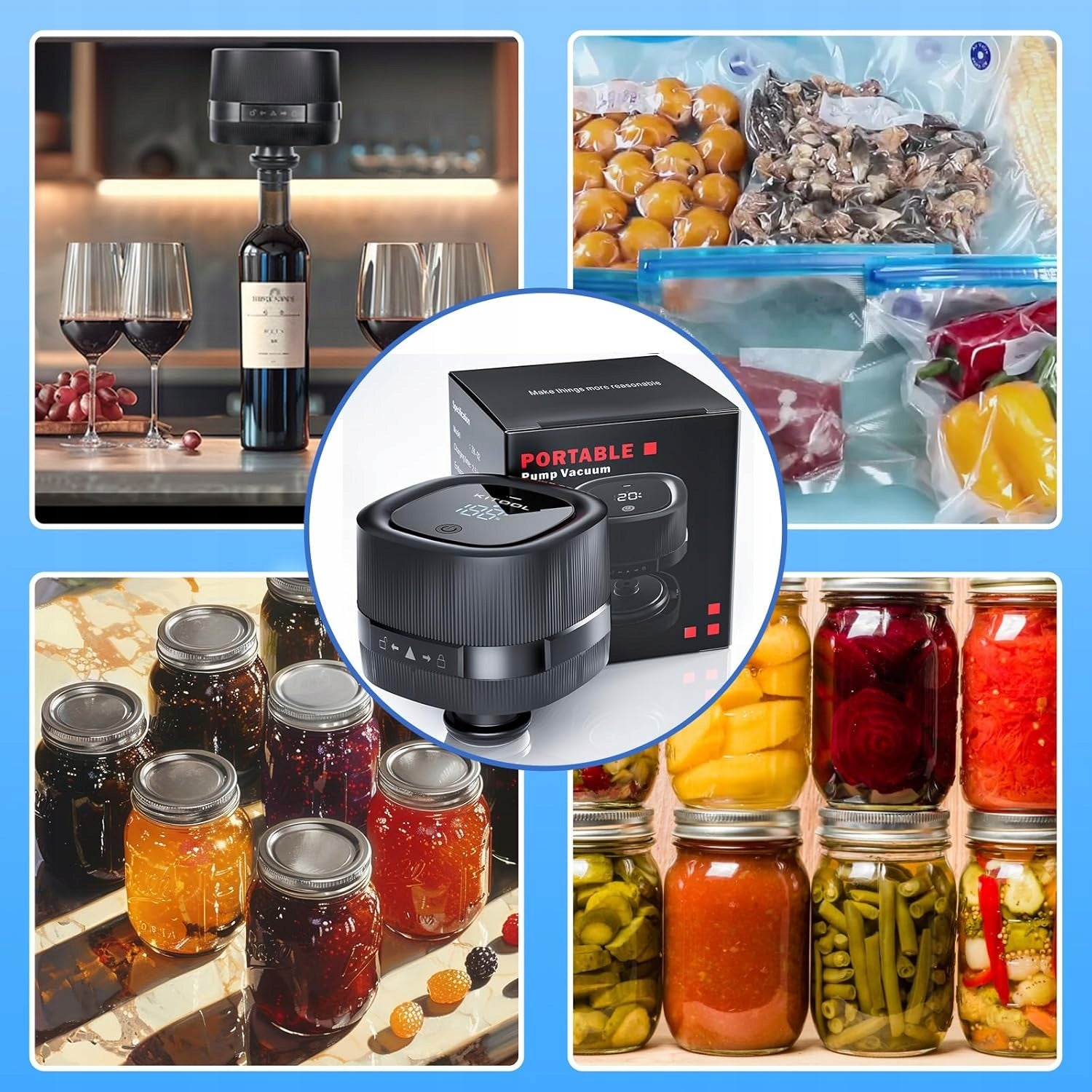 AUTOMATIC MASON JAR VACUUM PUMP WITH LIDS AND BAG Dominant color black