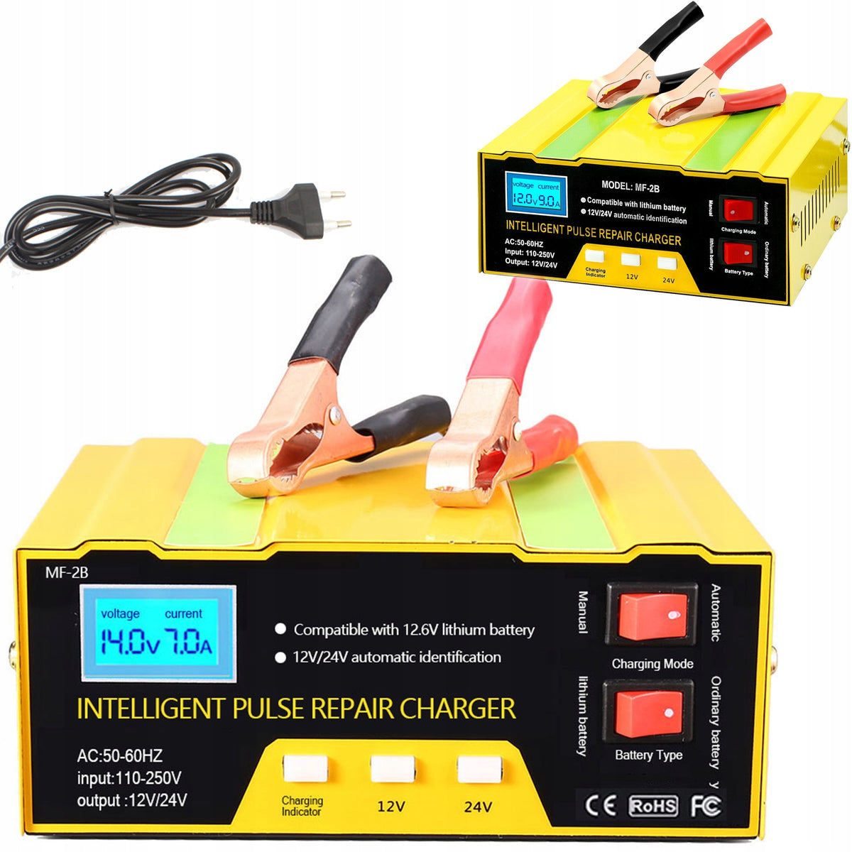 AUTOMATIC RECTIFIER BATTERY CHARGER LCD 12V 24V 10A START STOP Packaging status original