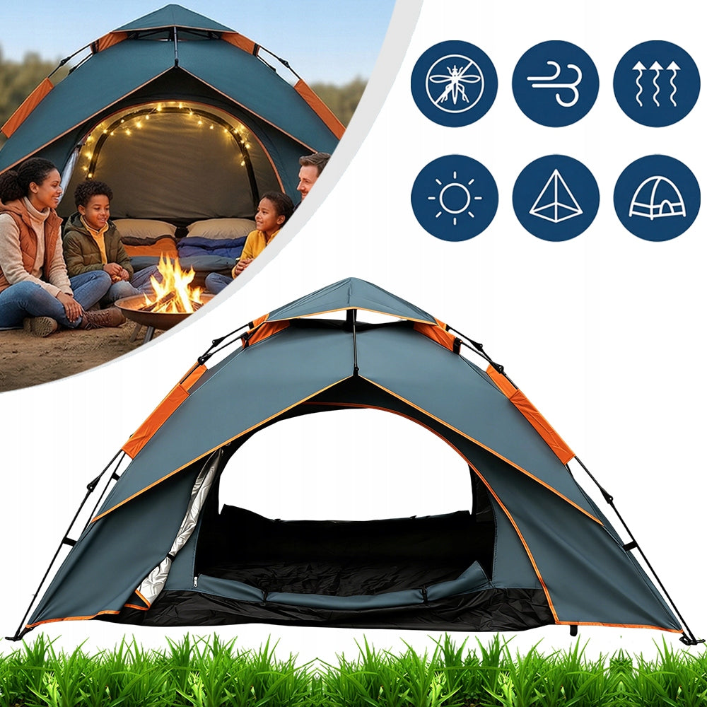 AUTOMATIC SELF-FOLDING TENT 3-4 PERSONS CAMPING MOISTURE RESISTANT Packaging status original