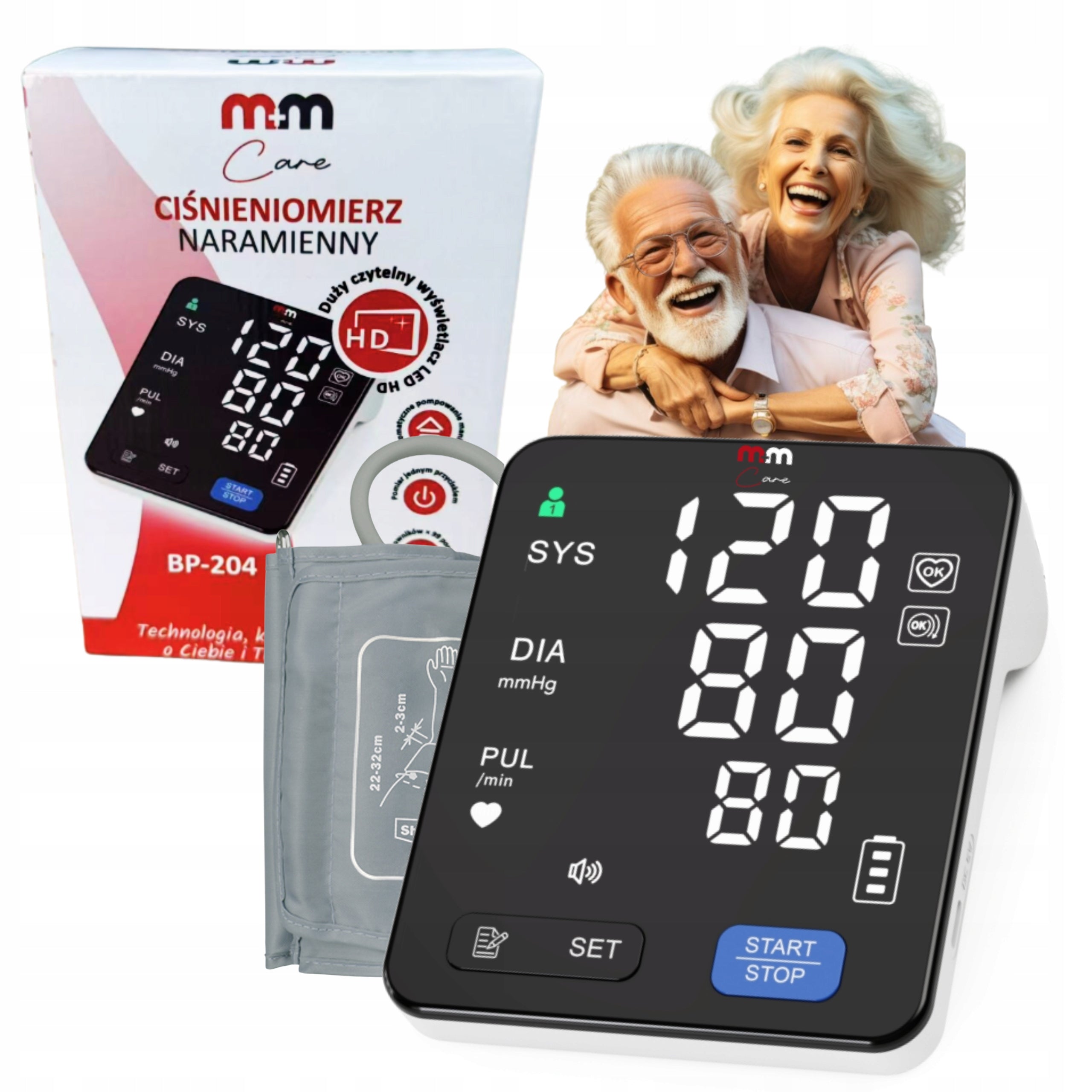 AUTOMATIC SHOULDER BLOOD PRESSURE MONITOR BP-204 LED ARRHYTHMIA in Polish USB-C