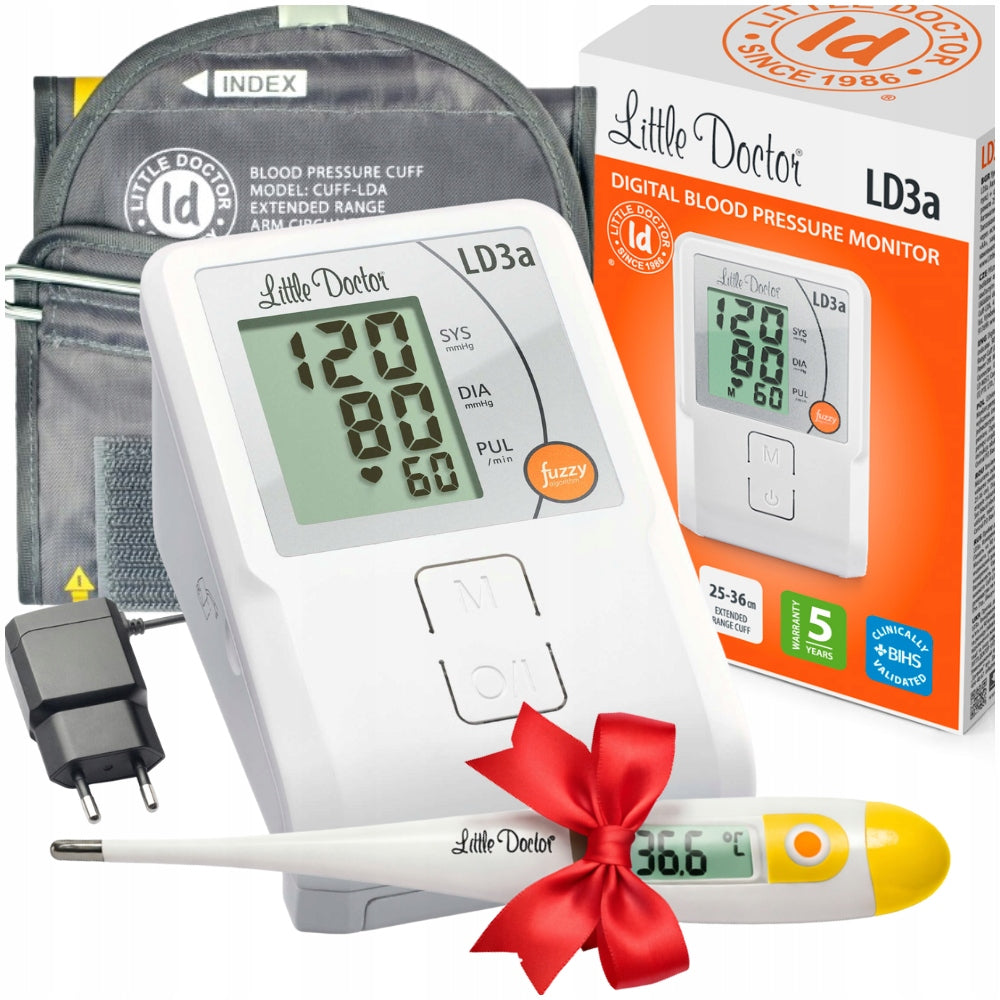 AUTOMATIC SHOULDER BLOOD PRESSURE MONITOR DETECTS ARRHYTHMIA POWER SUPPLY + THERMOMETER