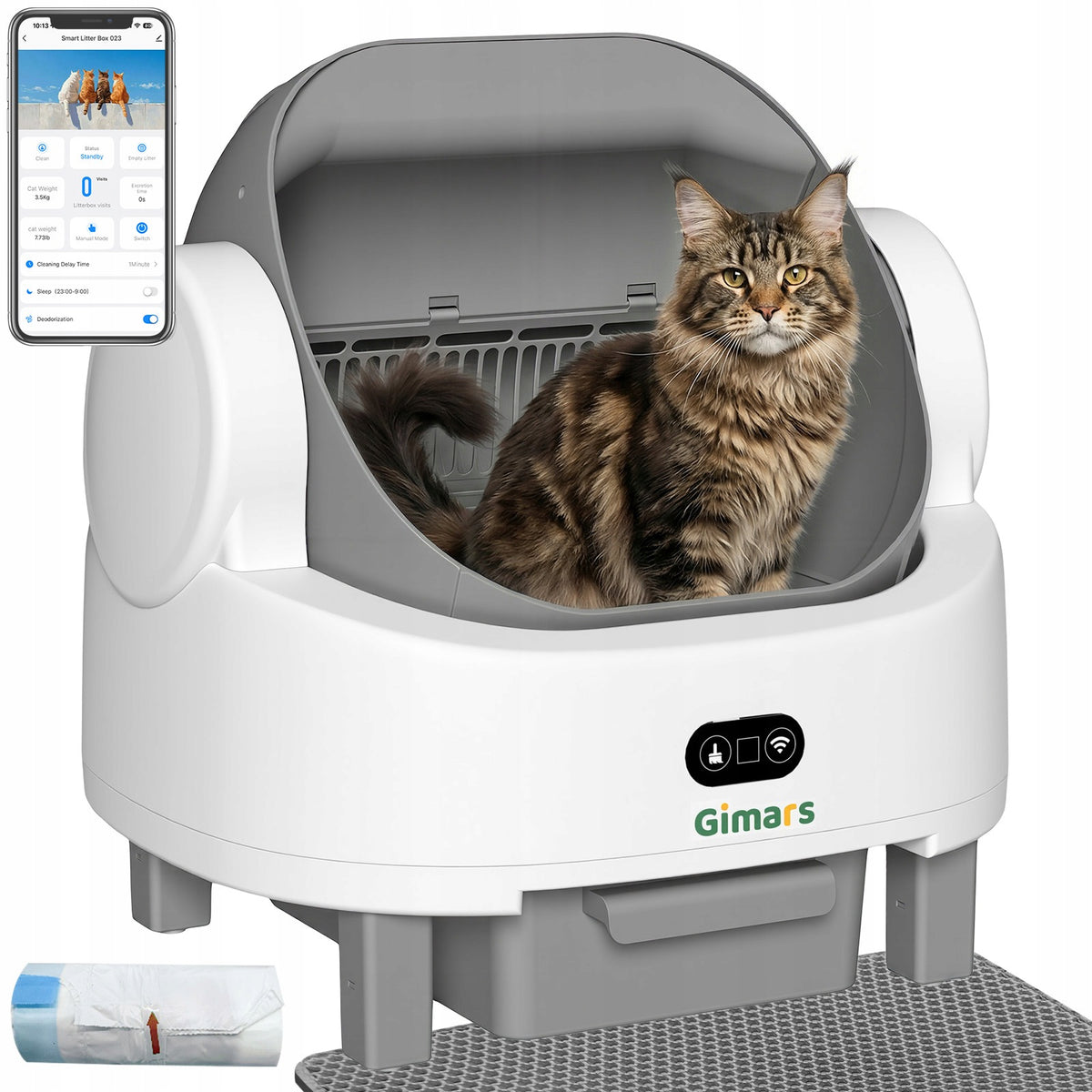 AUTOMATIC SMART LITTER BOX FOR CATS ODOR CONTROL 15 LITERS APP WIFI DESIGN