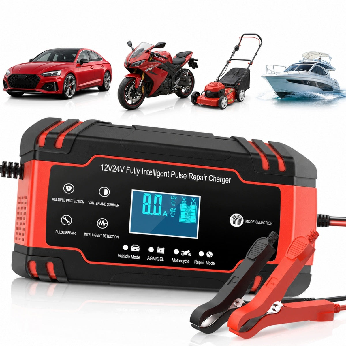 AUTOMATIC SMART RECTIFIER BATTERY CHARGER 12V 8A/24V 4 A