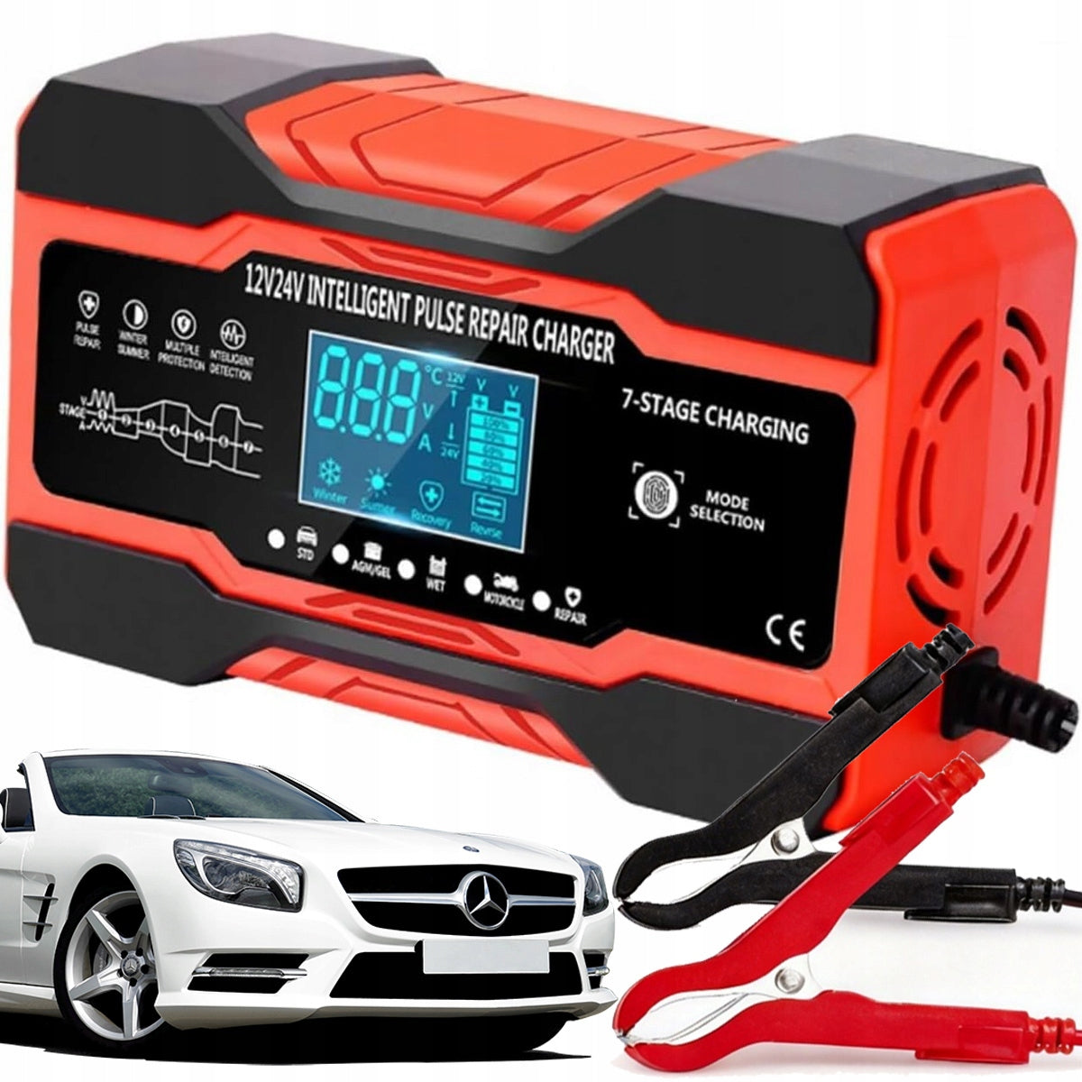 AUTOMATIC SMART RECTIFIER BATTERY CHARGER LCD 12V/24V 10A