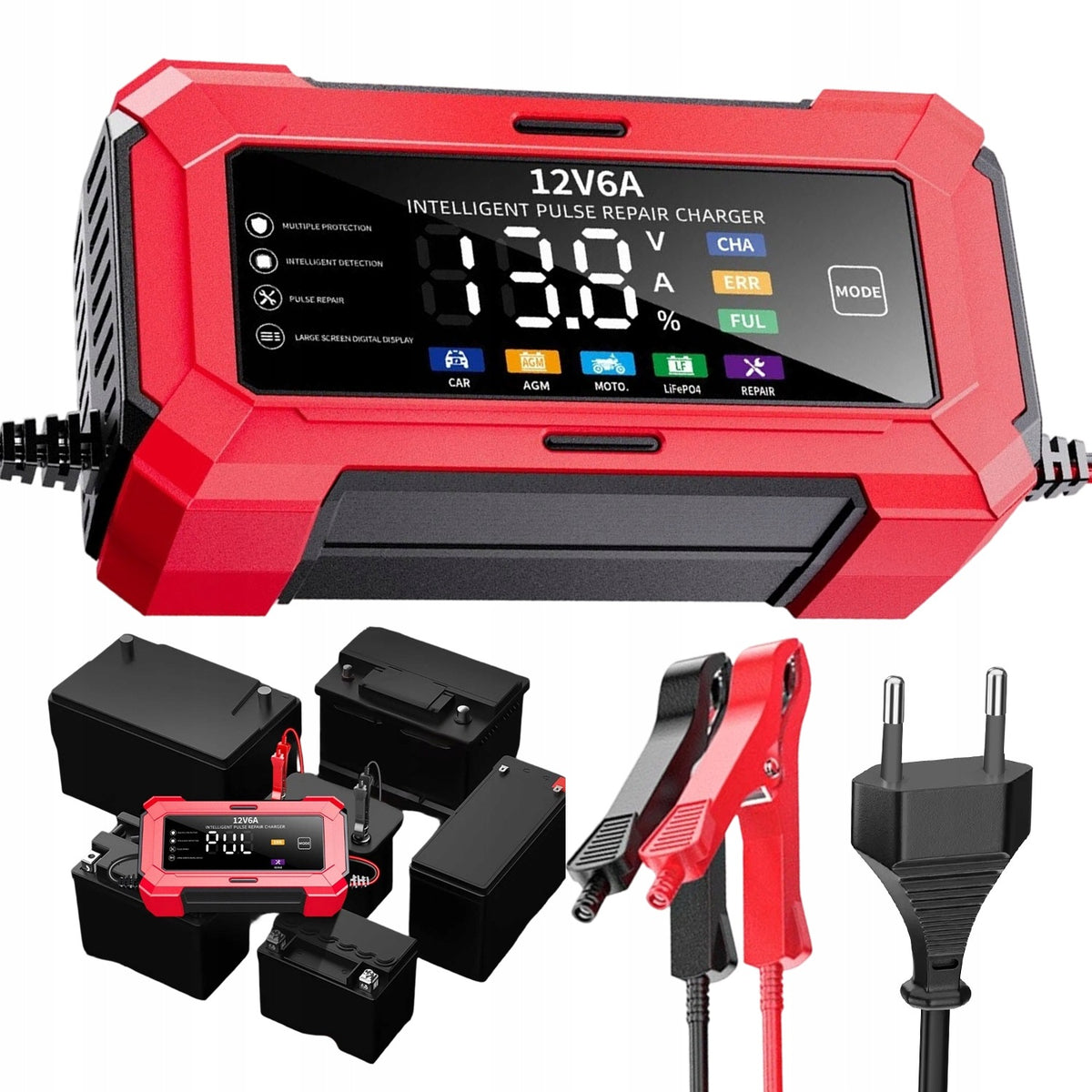 AUTOMATIC SMART RECTIFIER BATTERY CHARGER LCD 12V 6A
