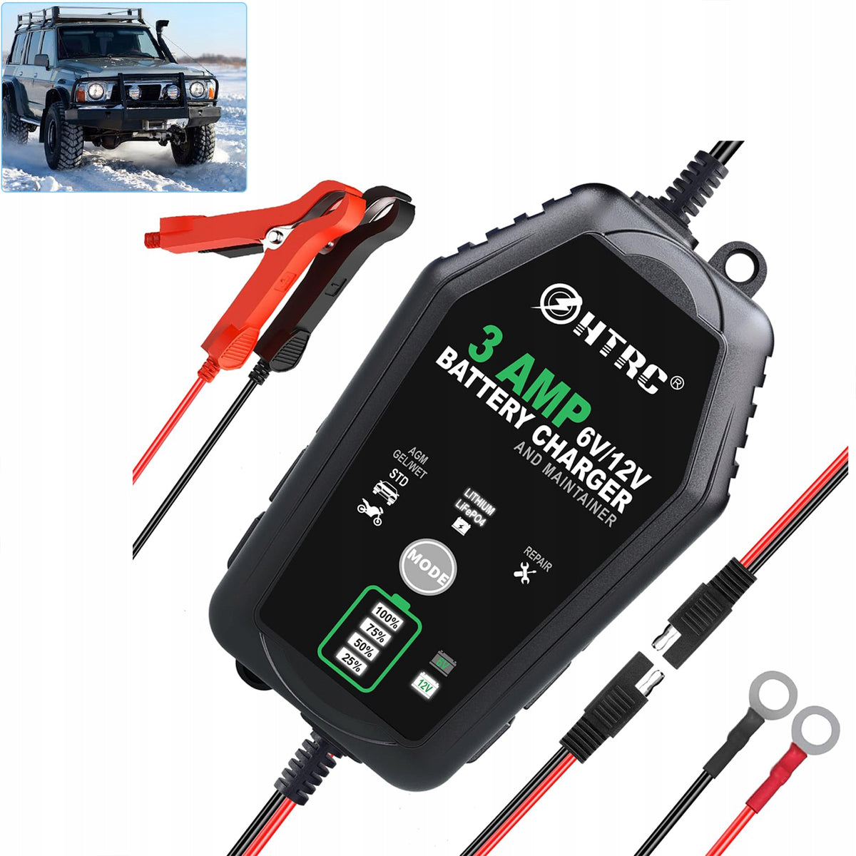 AUTOMATIC SMART RECTIFIER BATTERY CHARGER LCD 6V 12V 3A