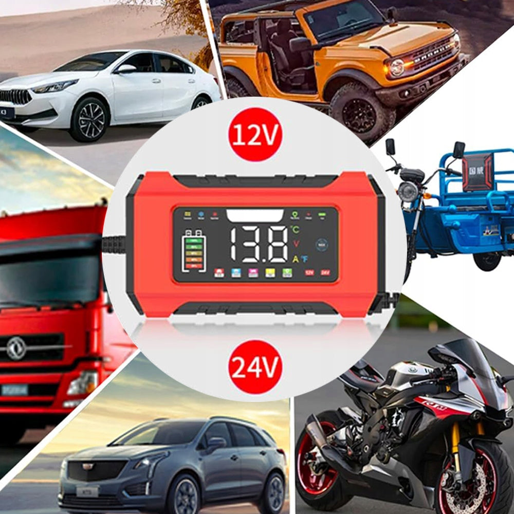 AUTOMATIC SMART RECTIFIER CHARGER 12V/24V RED DISPLAY Maximum amperage 15 A
