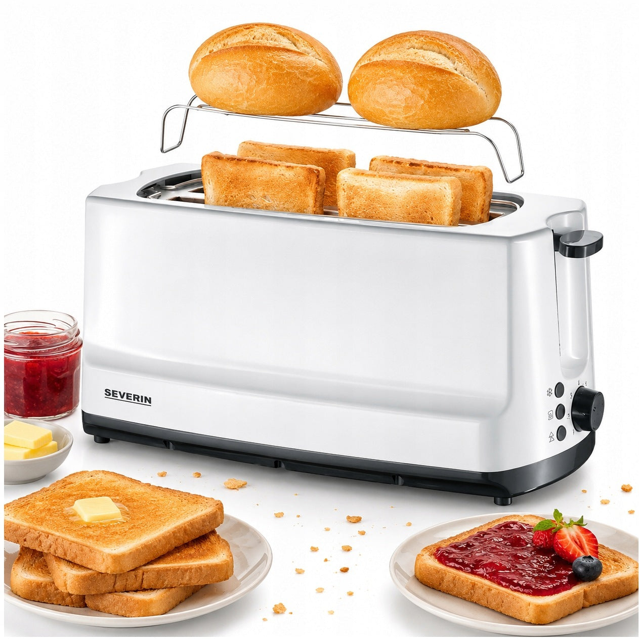 AUTOMATIC TOASTER 4 TOAST 1400W LONG CHAMBER GRATE WHITE SEVERIN AT2234